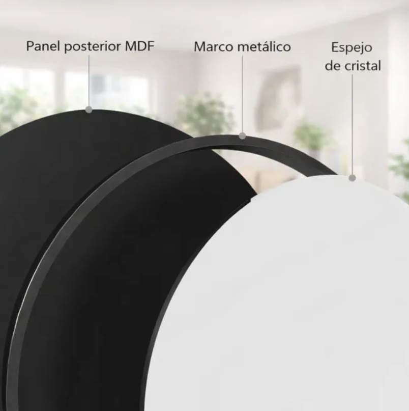 Espejo redondo de pared con marco de metal 80cm, NEGRO - Estilo moderno para baño, salón o entrada - 7