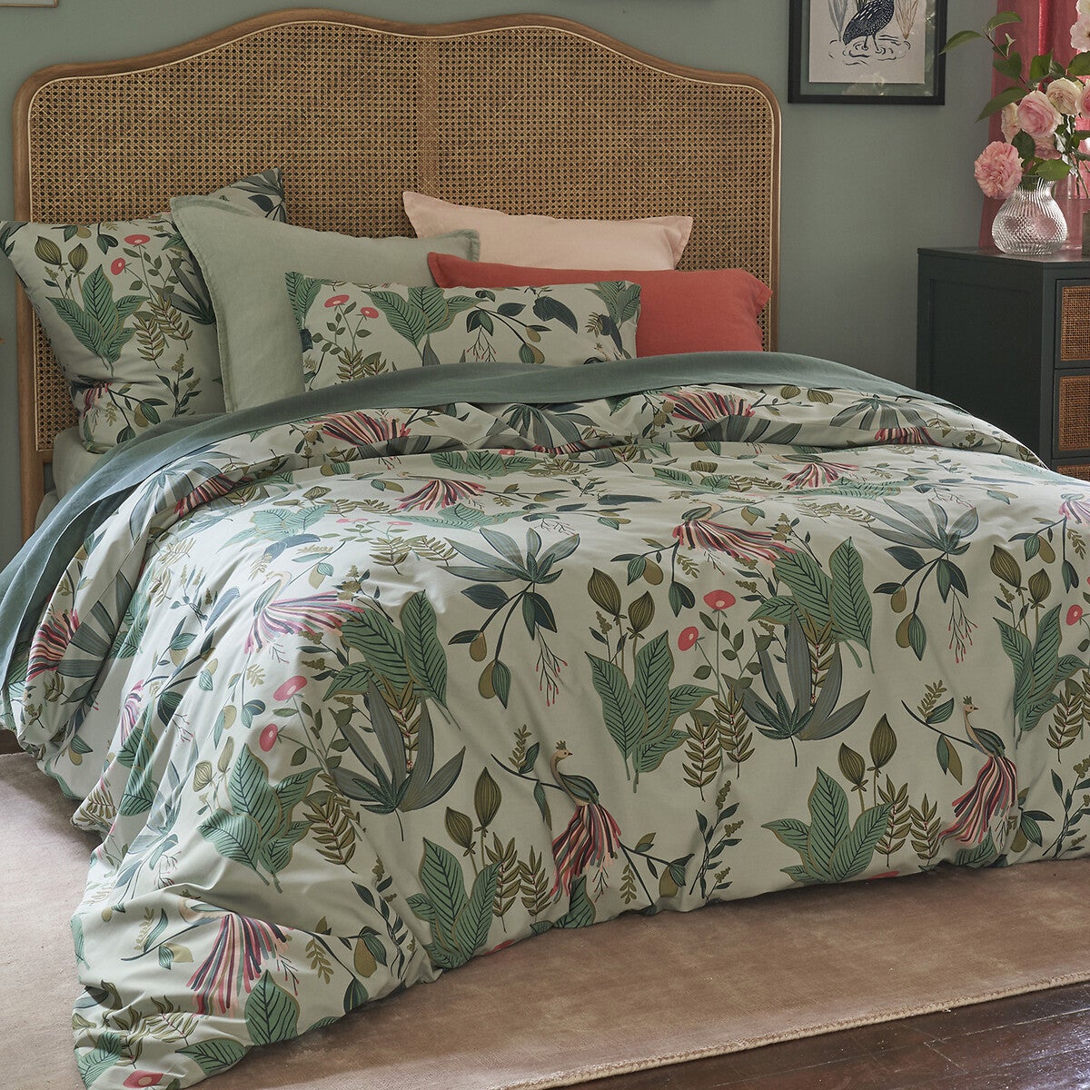 Housse de couette en lyocell bleu et beige 260x240 Margot | Maisons du Monde