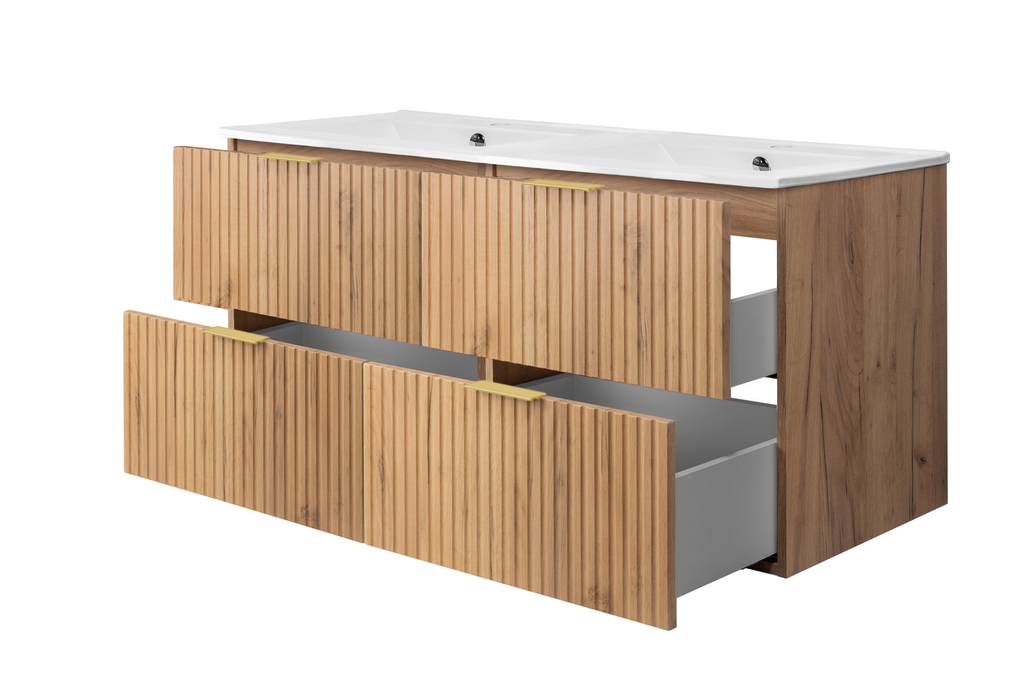 Mobile lavabo, Rovere Craft, 120 (2 x 60) x 57 x 46 cm, maniglia dorata, senza piano - 7