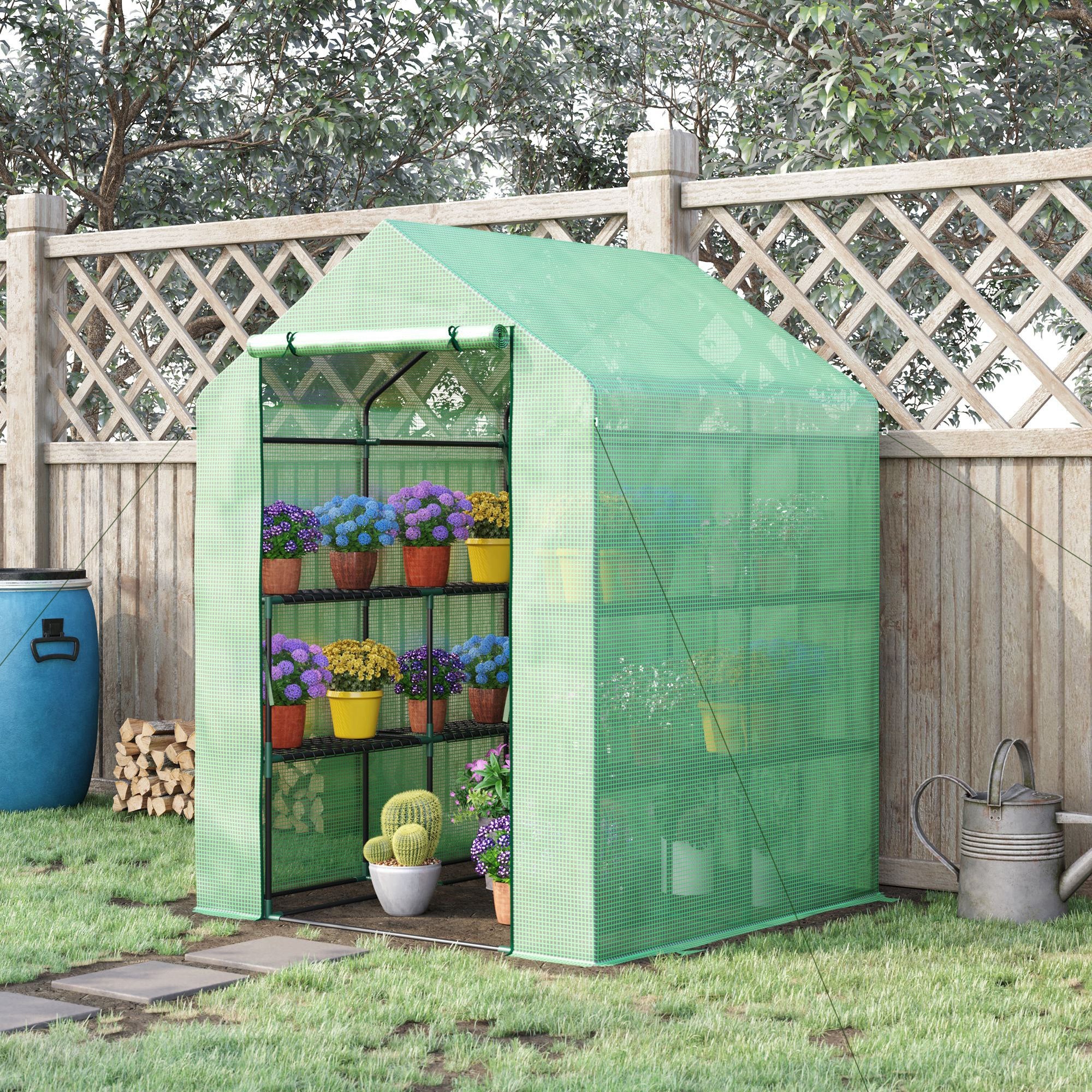 Serre de jardin à 3 étagères, petite serre de balcon en bâche PE renforcée 140 g/m², 143 x 138 x 190 cm, verte - 3