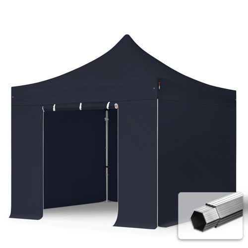 3x3m gazebo pieghevole PVC ignifugo con 4 laterali, PROFESSIONAL alluminio, nero