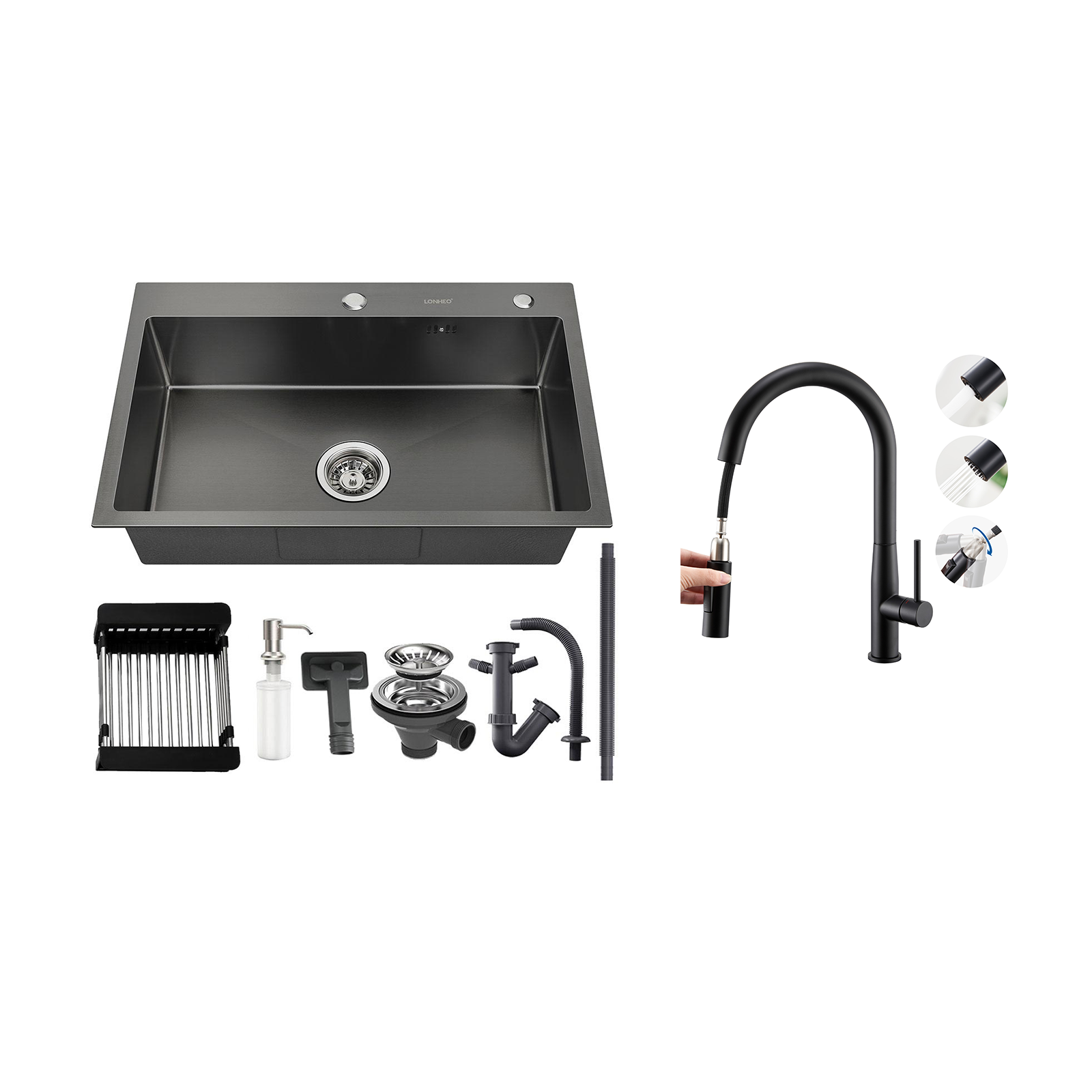 Fregadero Cocina 68x45x19CM,Distributor Jabón/ Escurridor Cesta+