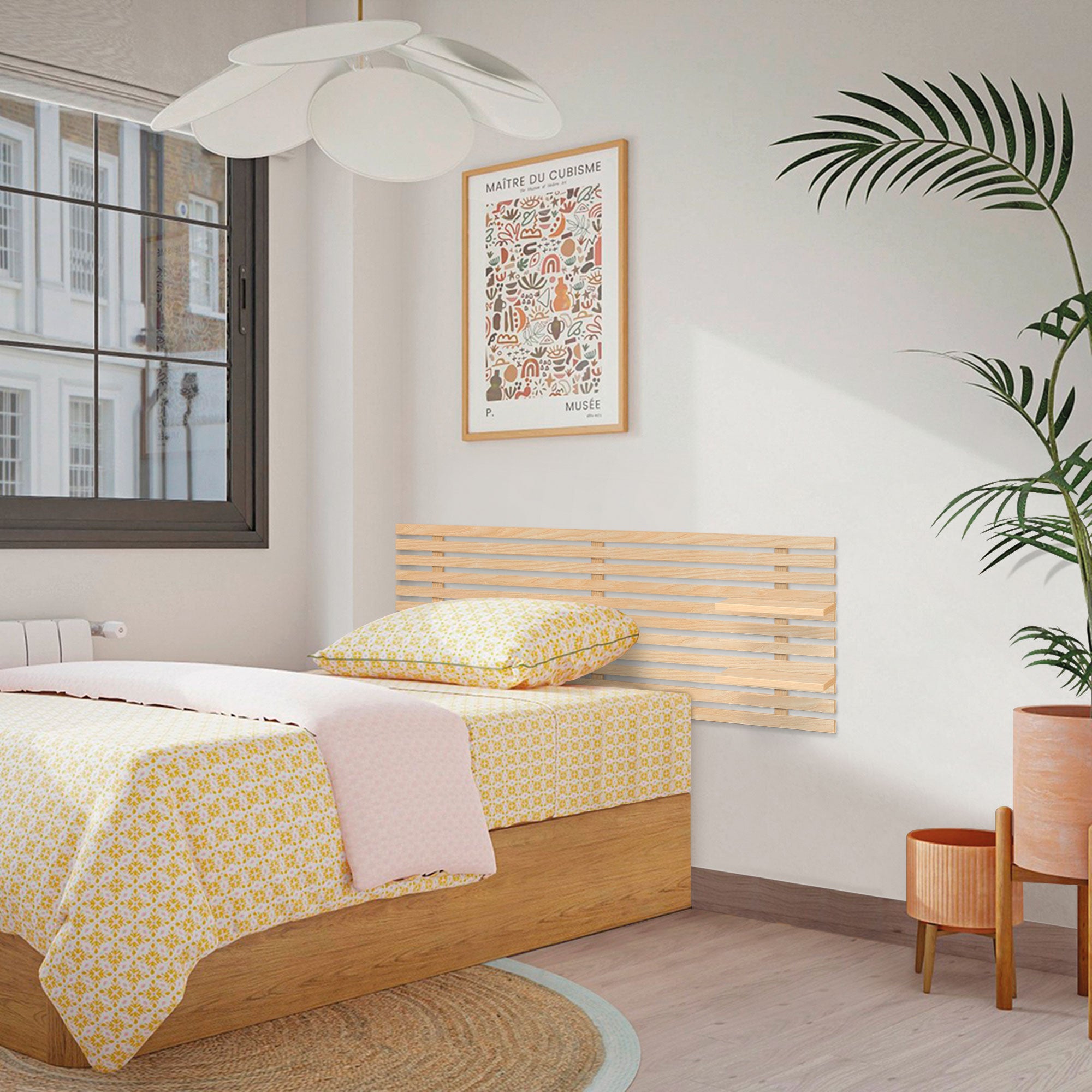 DHOME Testiera con ripiani in legno riciclato DM Letto sospeso a parete in stile pallet giapponese Vintage (Legno naturale, 160 cm) - 7