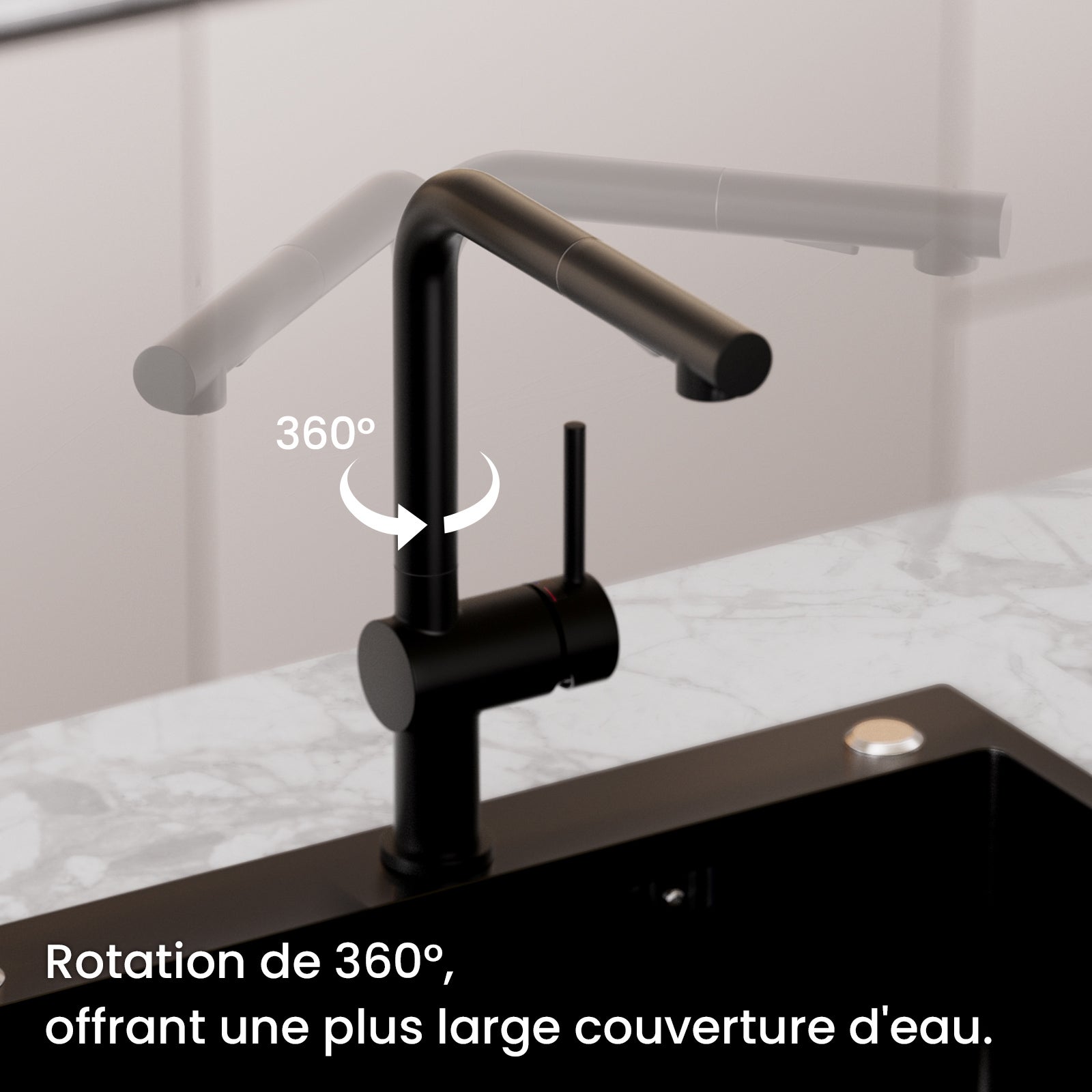 Cecipa max Mitigeur de Cuisine avec Douchette Extractible - Robinet Cuisine avec 2 Modes de Sortie D'eau - Mitigeur d'Évier en Inox Noir - 3