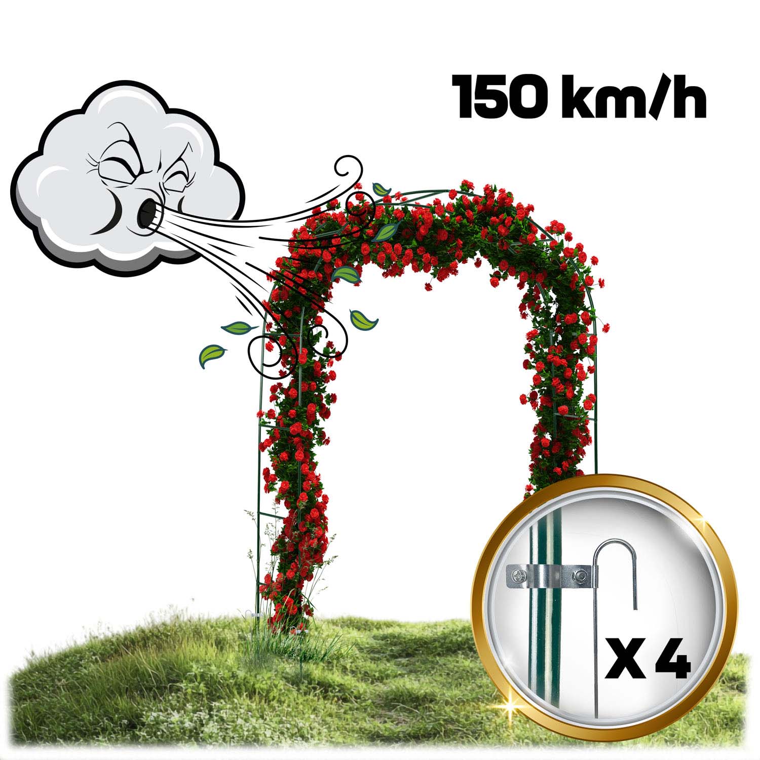 Pergola ogrodowa metalowa zielona łuk na kwiaty róże 240x140cm + kotwy Plonos - 3