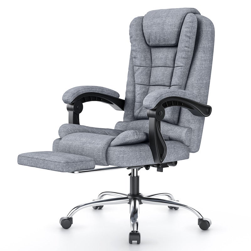 Fotel biurowy z podnóżkiem, krzesło ergonomiczne RATTANTREE, krzesło komputerowe ze skóry ekologicznej, obrotowe i odchylane, ciemnoszary