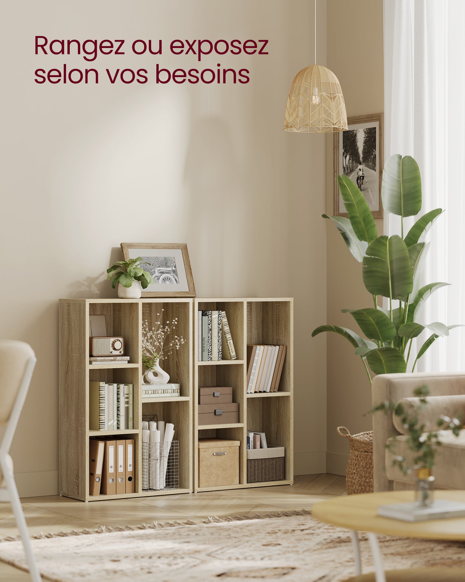 Bibliothèque pour Bureau en Bois Marron H. 80.0 x l. 50 x P. 24.0 cm - 3