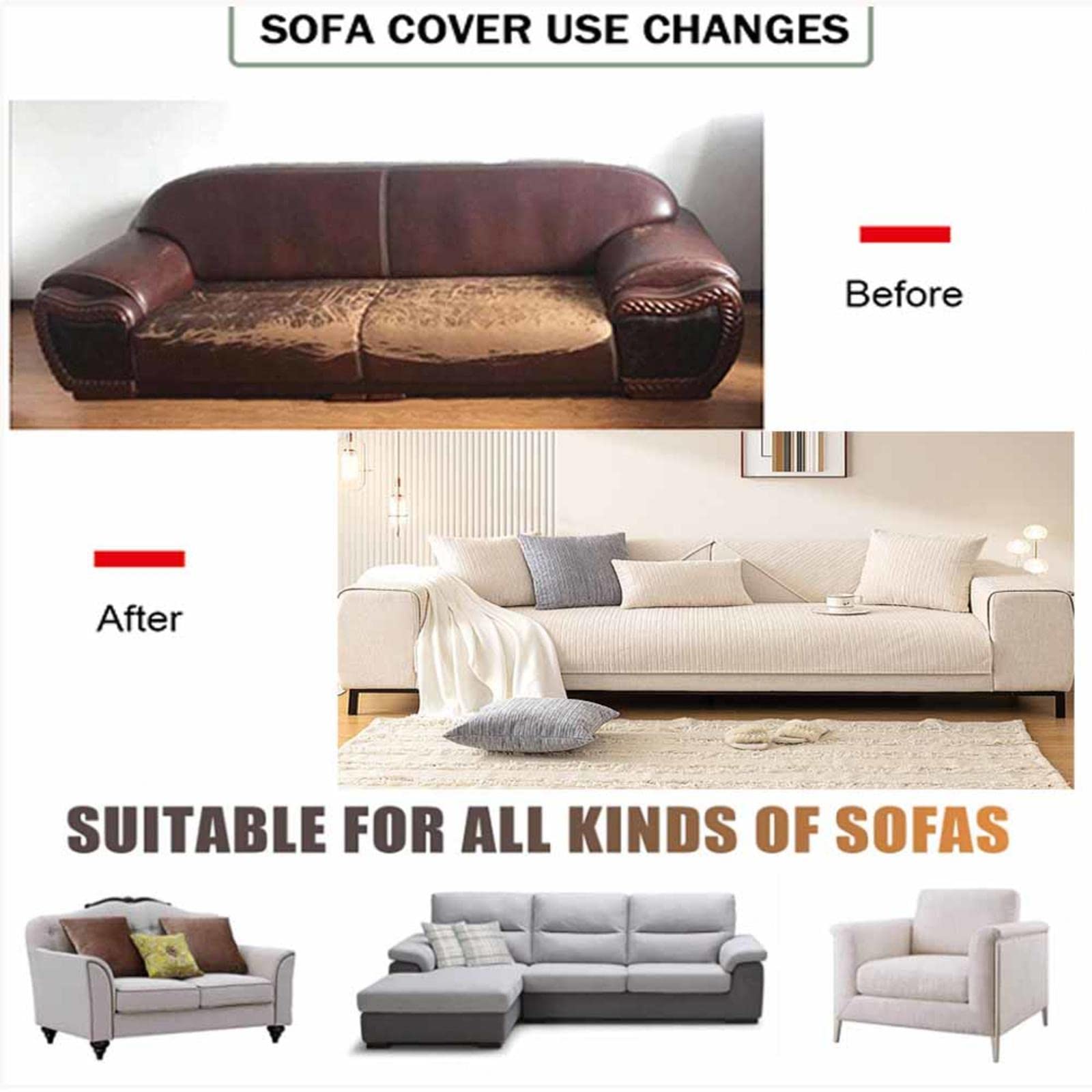 Cuscino antiscivolo per divano, cuscino antiscivolo per divano, antisporco, protezione antigraffio per gatti, beige, 70 x 180 cm - 5