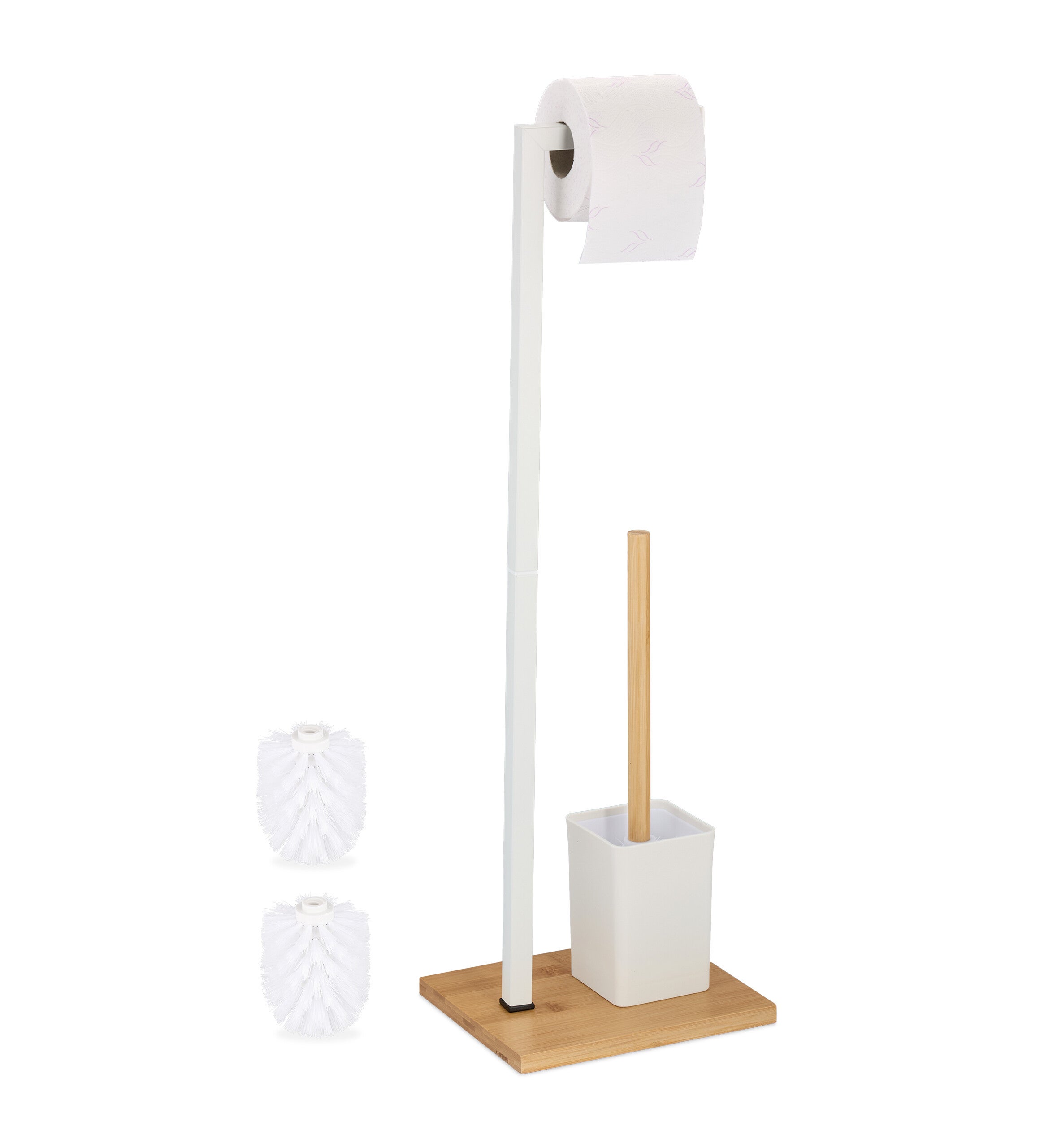 Relaxdays WC Garnitur aus Bambus & Edelstahl Piantana Portarotolo e