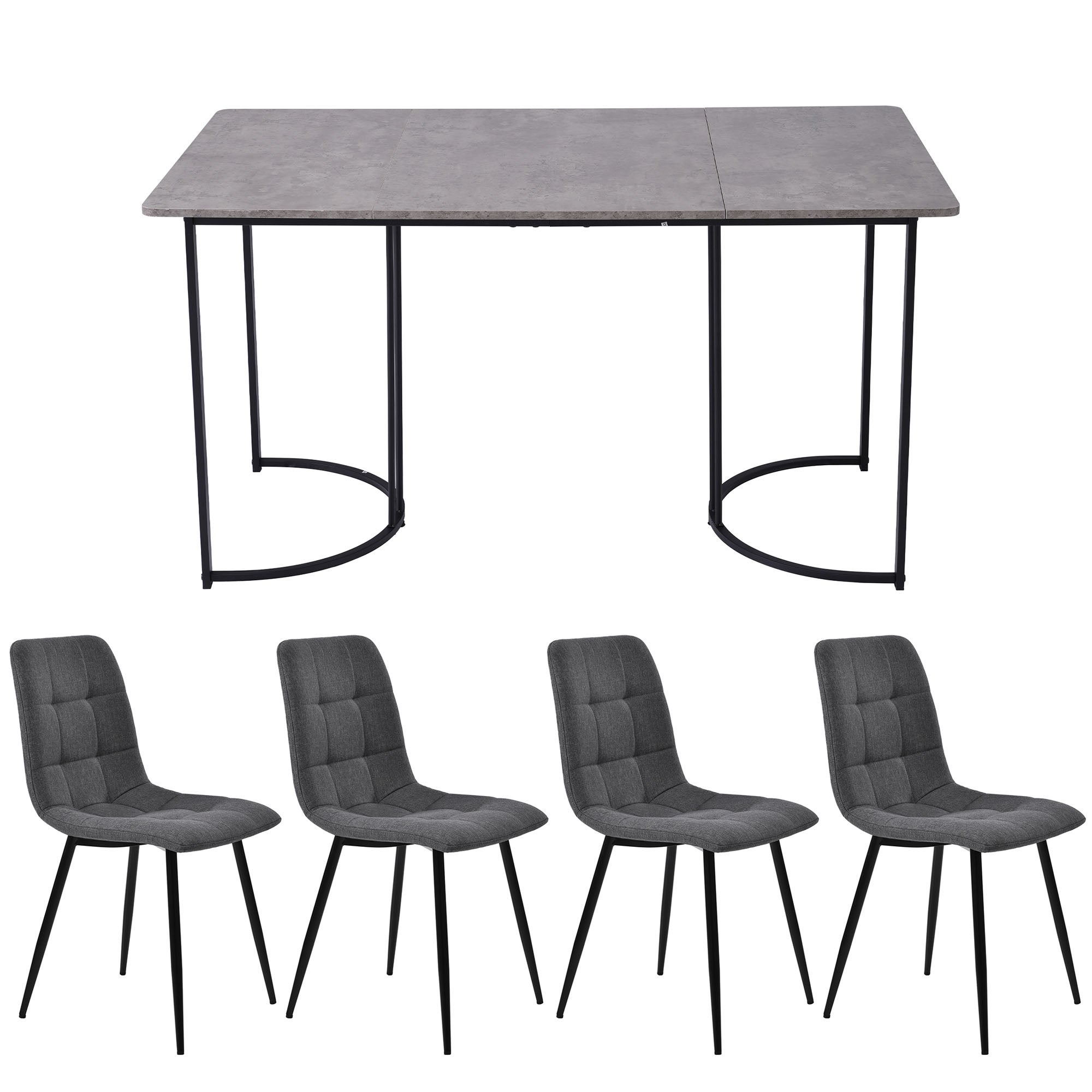 Ensemble table à manger + 4 chaises en velours - 140 x 80 x 75 cm - MDF + pieds réglables en métal dorés - blanc + noir - 5