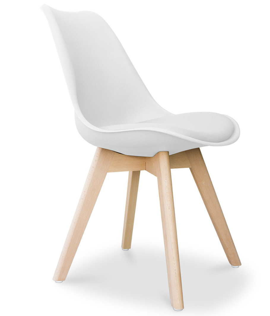 Silla tula de estilo nórdico - asiento de piel sintética y patas de madera clara-color blanco