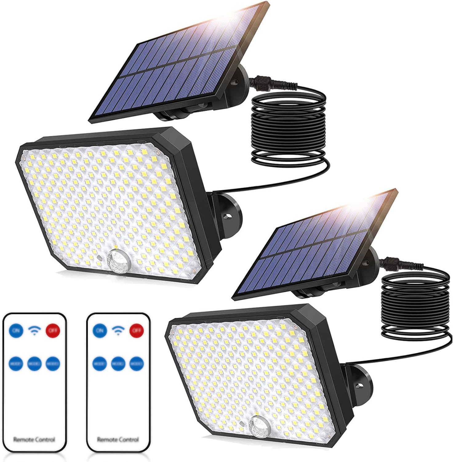 Zestaw 2 zewnętrznych lamp solarnych, lampa z czujnikiem ruchu 4000LM z pilotem, solarna lampa bezpieczeństwa