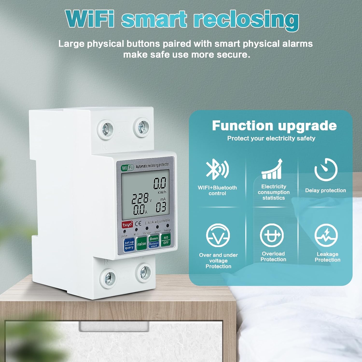 Compteur numérique intelligent WiFi, compatible avec la commande à distance via application mobile, 220 V 63 A - 5