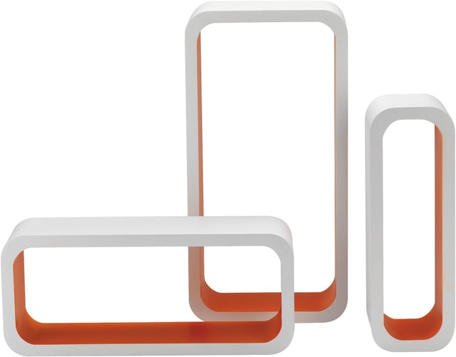 King Home SET 3 PZ(cm 10x10x30 + cm 15x10x35 + cm 20x10x40 MENSOLA RETTANGOLARE STONDATA IN MDF BICOLORE BIANCO/ARANCIO CARTONE DA 2 PEZZI