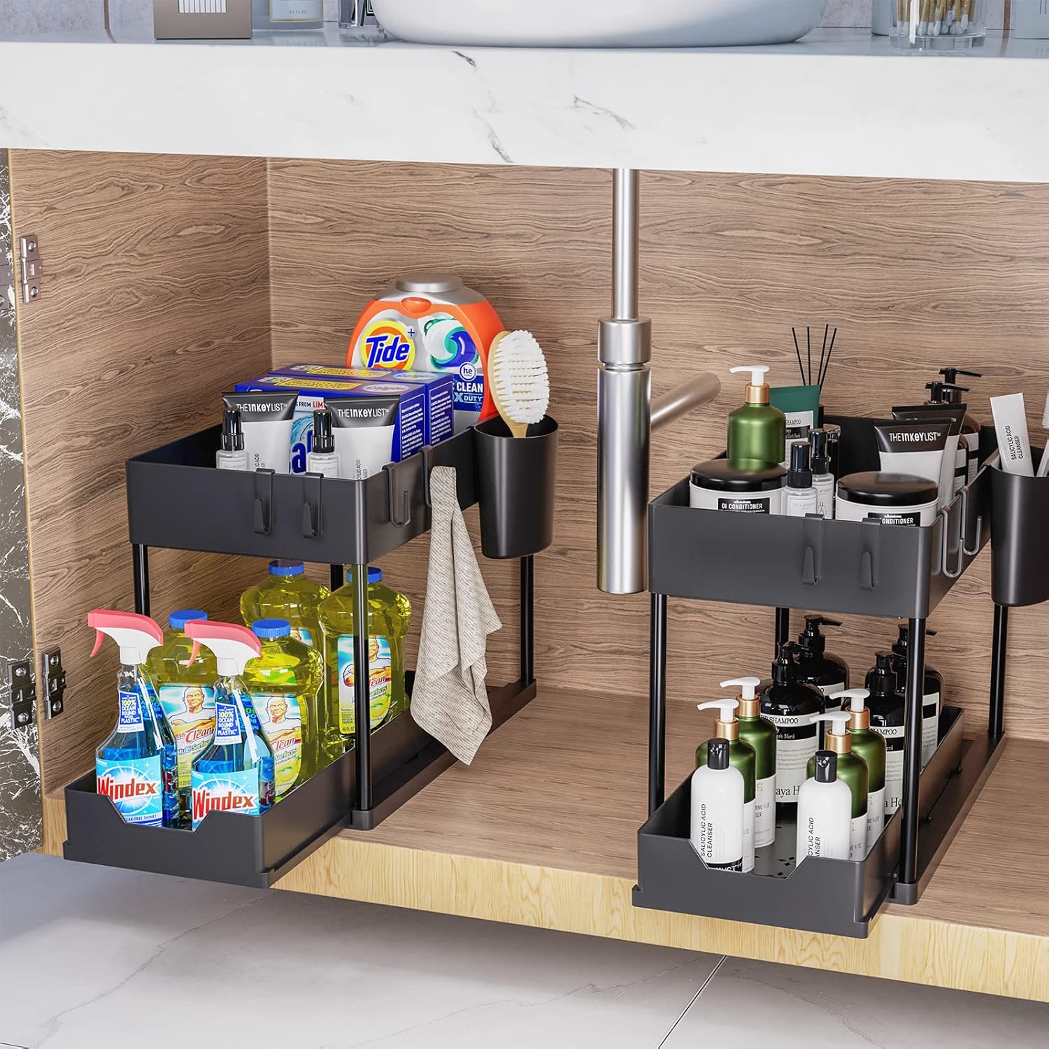 Étagères de cuisine sous évier à 2 niveaux, étagères multifonctionnelles, étagères de cuisine, étagères sous armoire-noir - 2