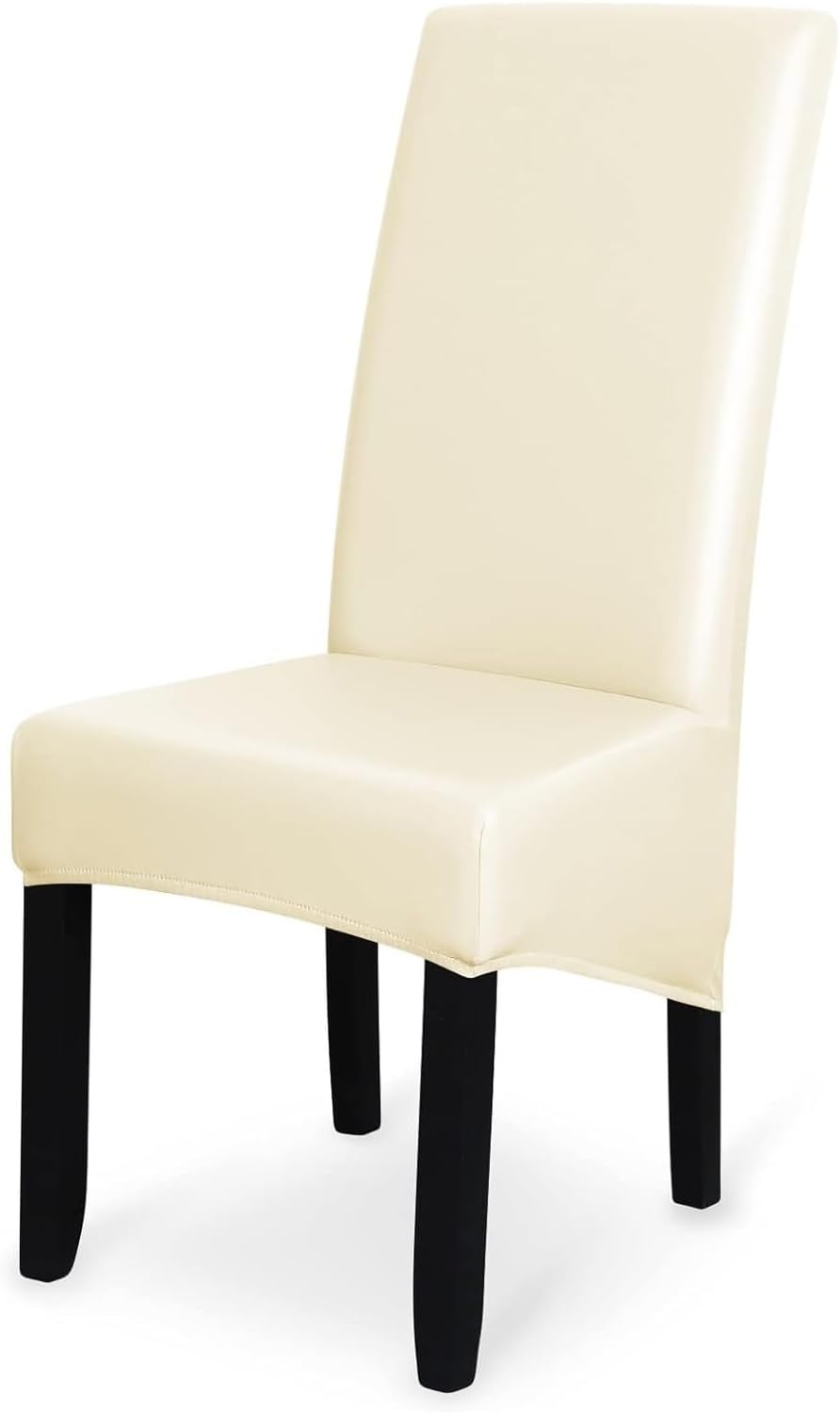 Zestaw 1 pokrowców na krzesła do jadalni (beżowe), elastyczne pokrowce na krzesła, uniwersalne, duże pokrowce na krzesła, zmywalne, łatwe do czyszczen