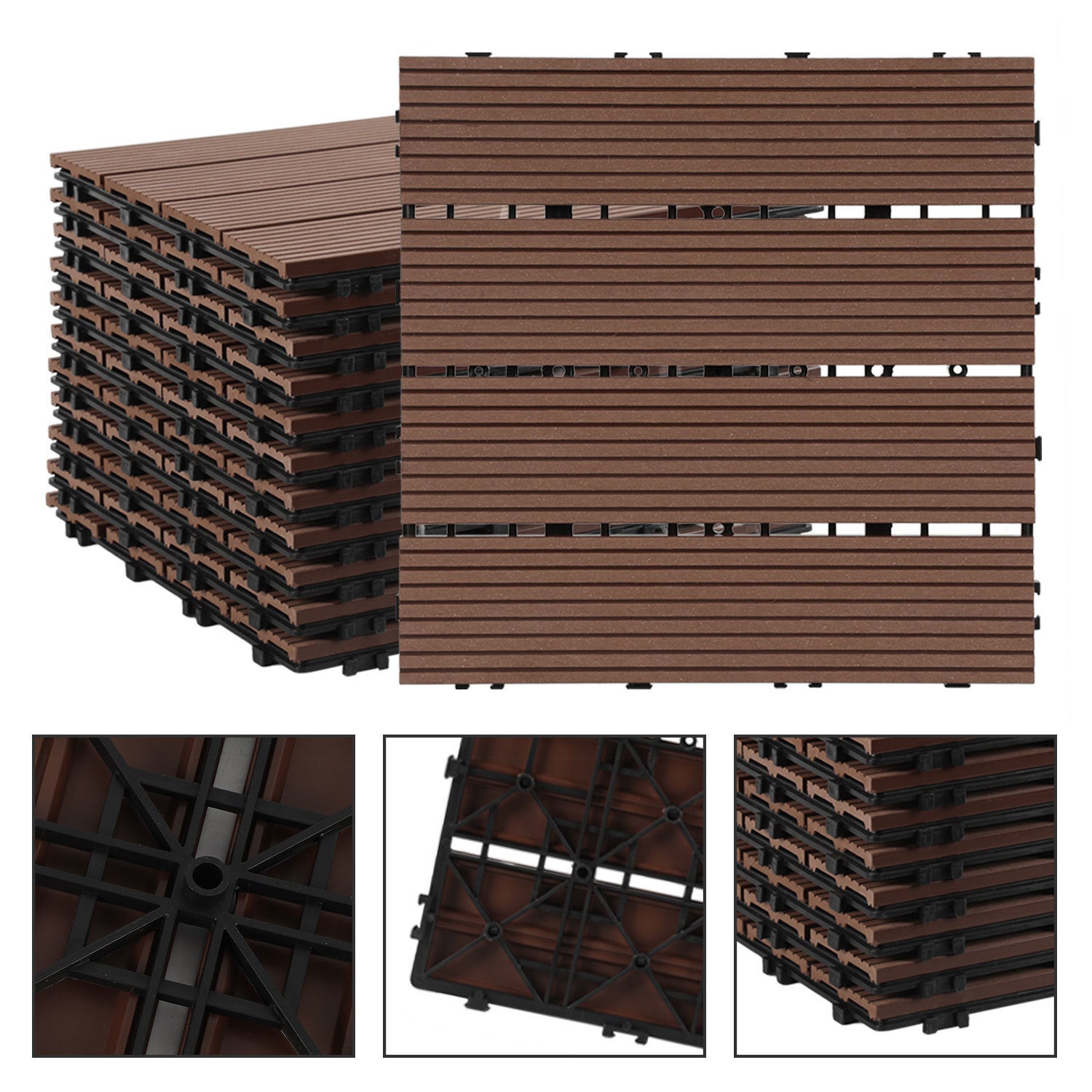 11x Płytki WPC na taras i patio system klipsowy formaty 30x30 lub 30x60 łatwy montaż brązowe 30x30
