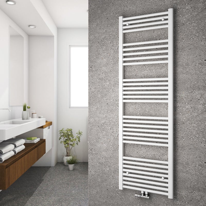 Grzejnik łazienkowy drabinkowy na ciepłą wodę - Stalowy z podłączeniem środkowym - Kolor biały - Wymiary 160 x 50 cm - Moc 654 W