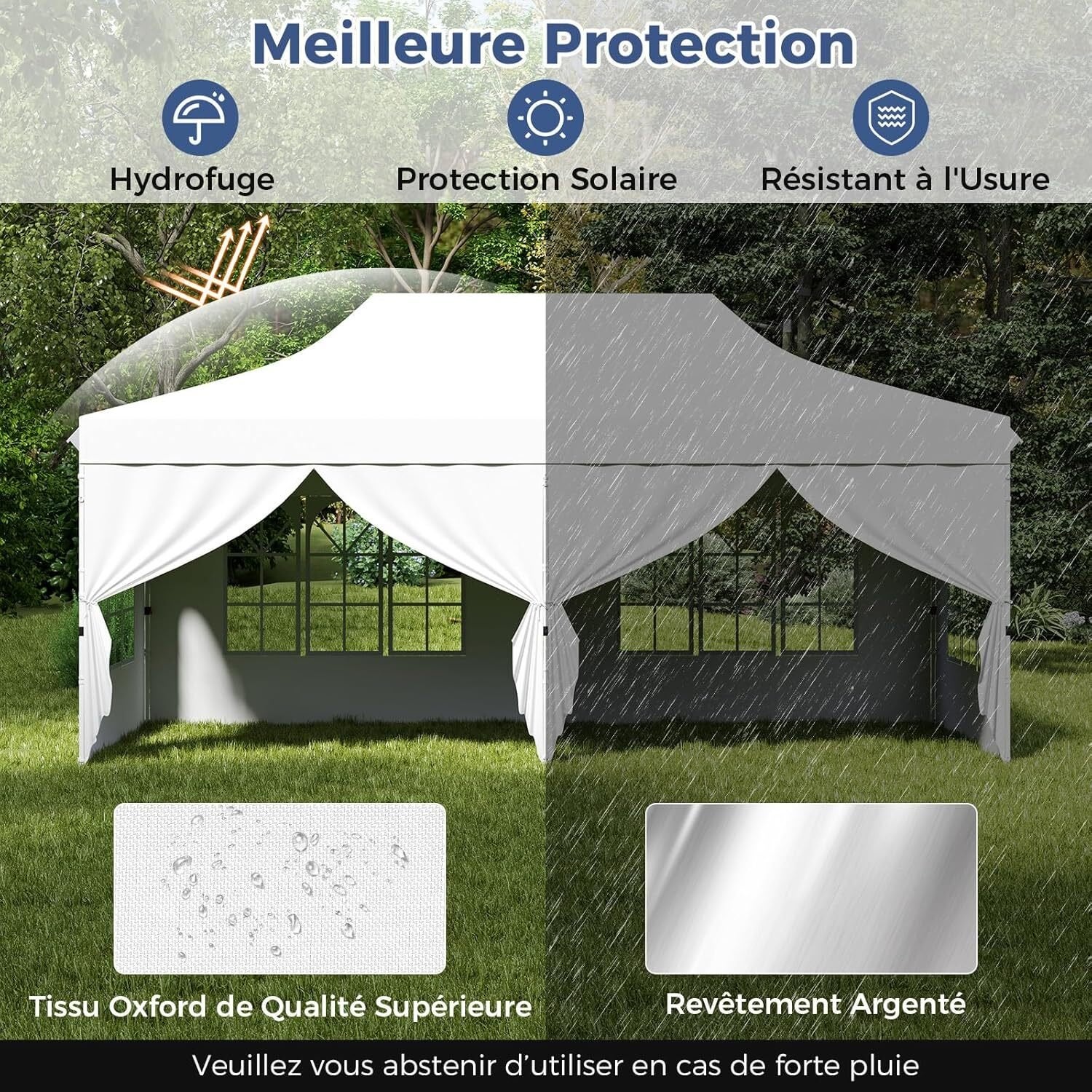 Tonnelle Pliable 3x6M avec 6 Parois Latérales, Barnum Tente de Réception Pliante Anti-UV 50+, Imperméable, 6 Sacs de Sable,Sac de Transport, Blanc - 7