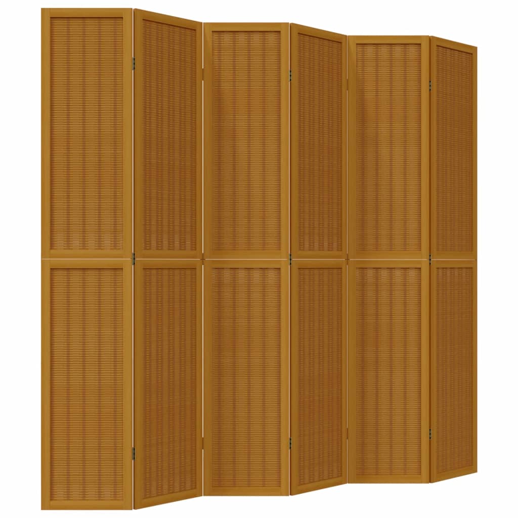 Biombo separador de 6 paneles madera maciza paulownia marrón v5245 40 x 220 cm / marrón