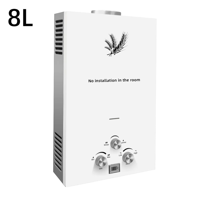 Chauffe-eau instantané au GPL, 8 L, 16 kW, Chauffe-eau au propane avec affichage LED, sécurité renforcée et contrôle intelligent, en acier inoxydable