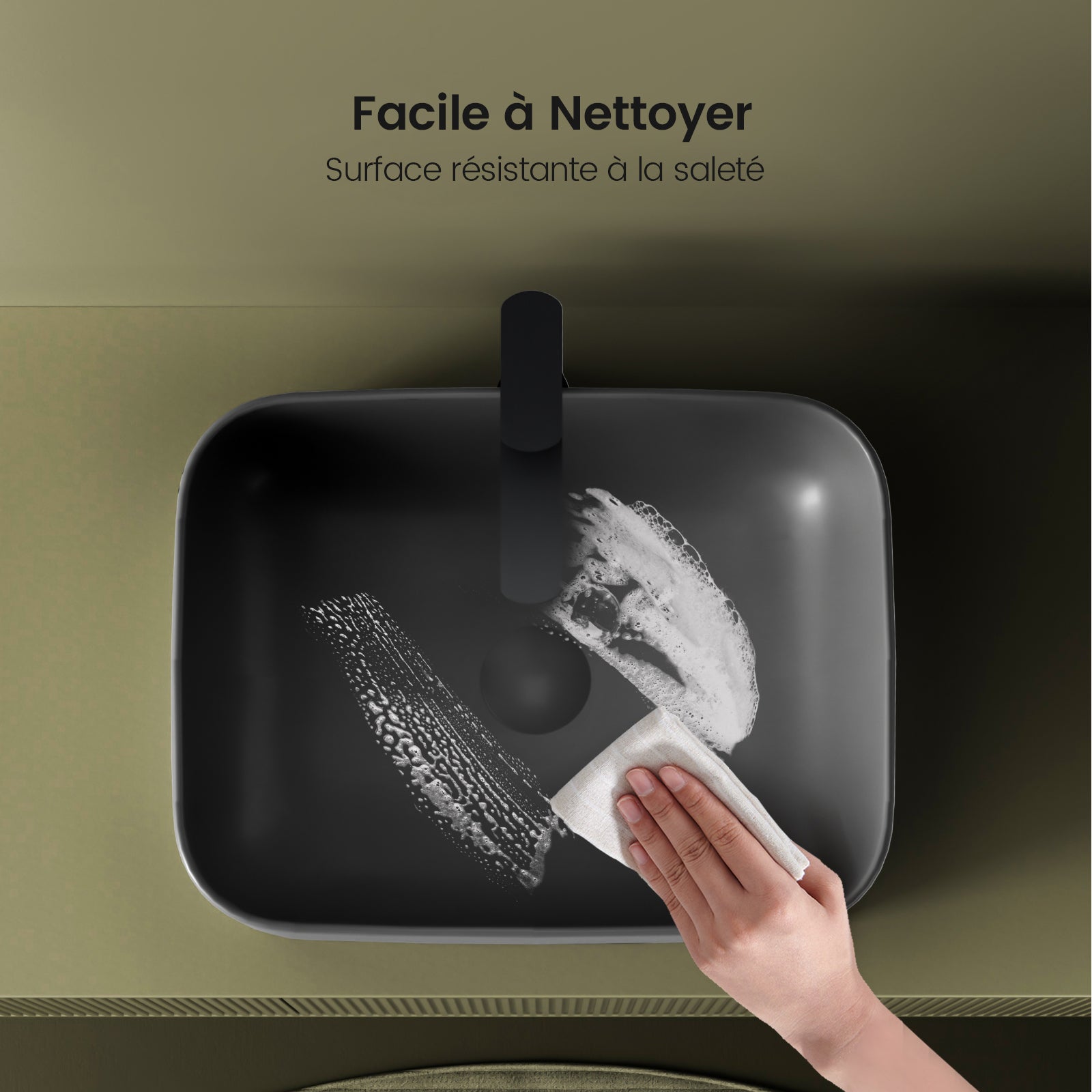 EMKE Vasque à Poser en Céramique rectangulaire 61 x 38 x 15 cm - Gris Foncé Mat - 5