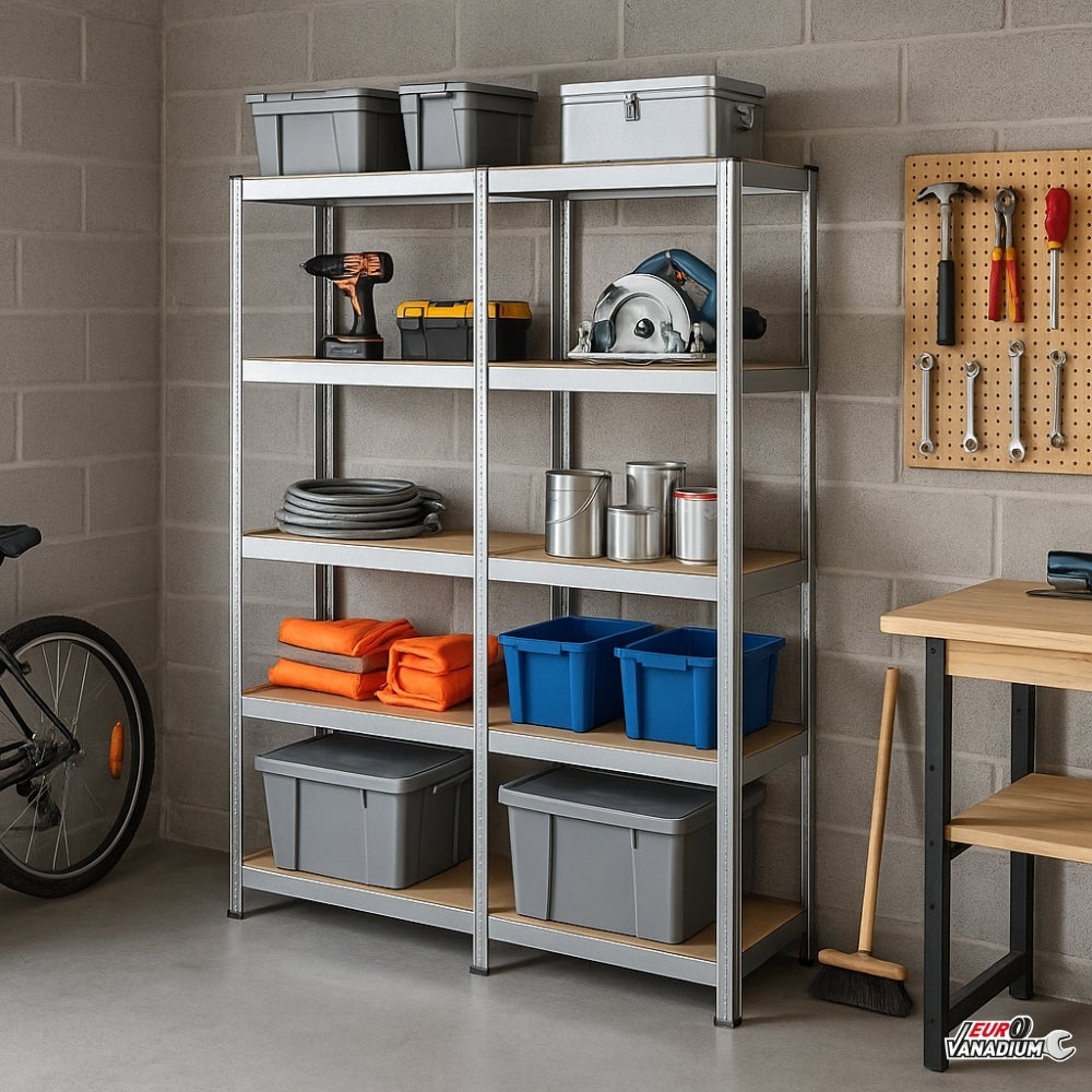 Triple étagère charges lourdes - 2M10 de long -12 plateaux - 210 X 150 - 40 cm - Gris - 8