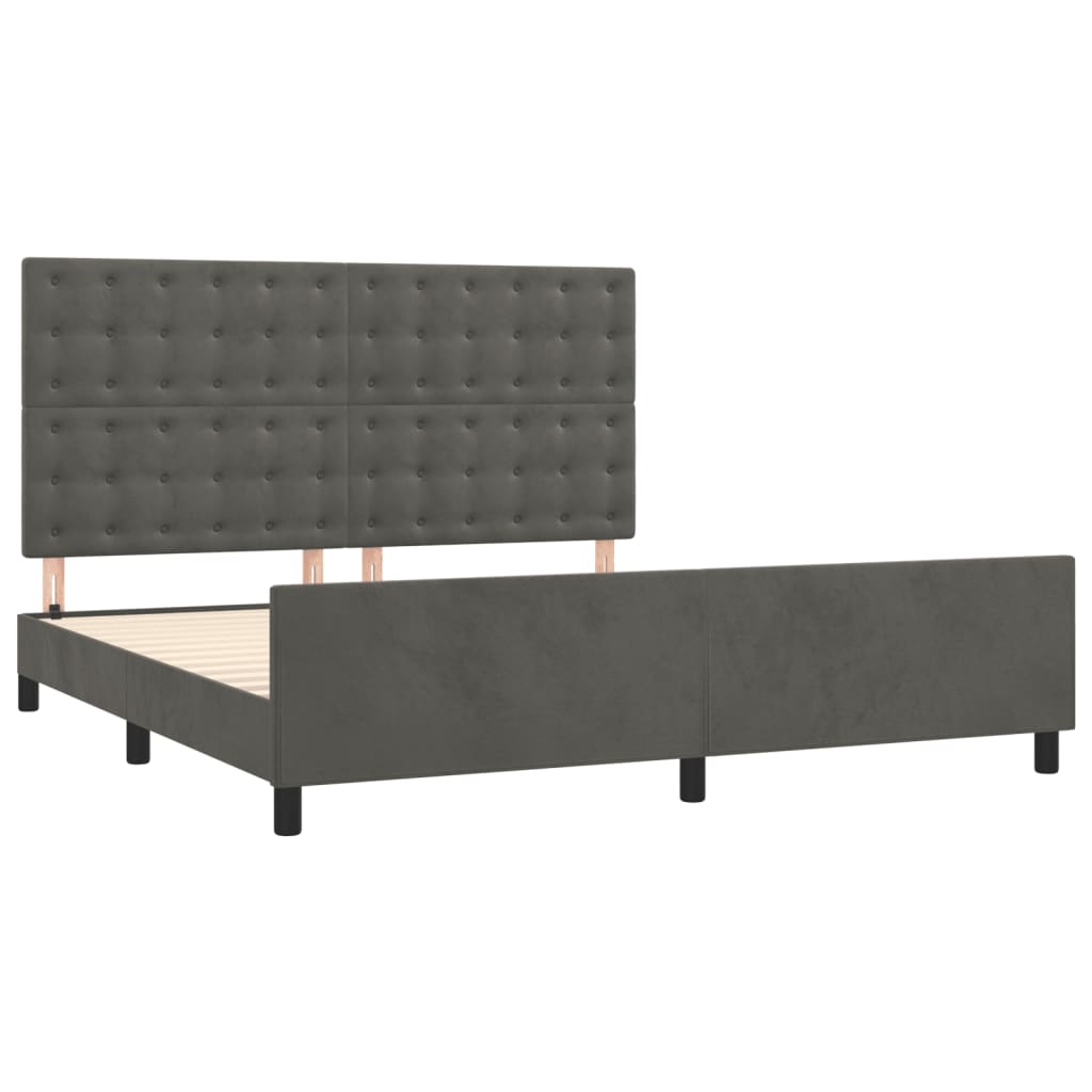 Cadre de lit sans matelas gris foncé velours - 4