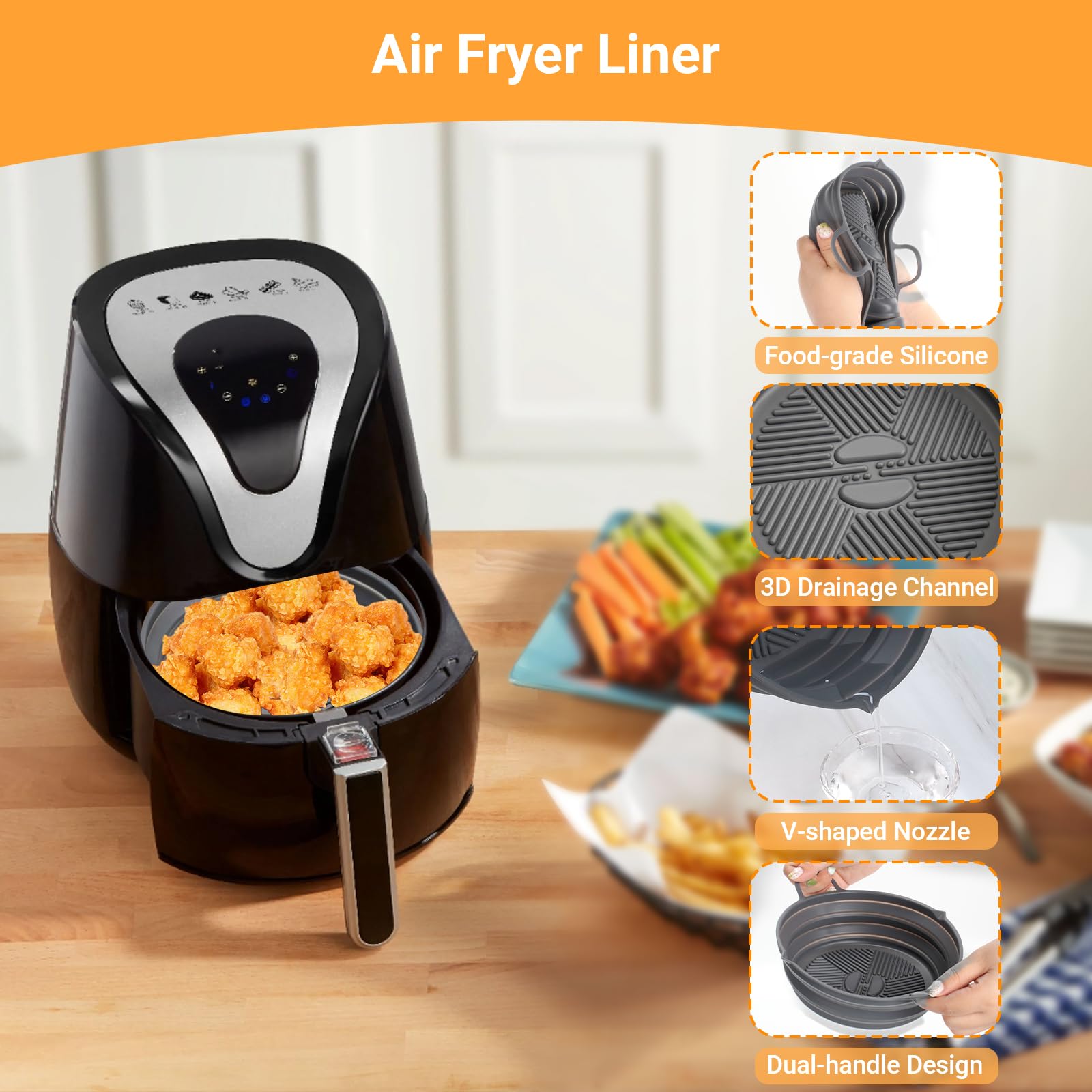 Alyvisun Teglia per Friggitrice ad Aria, Teglie Silicone Accessori per Friggitrice Aria Tappetino Riutilizzabile Air Fryer Contenitori Rotondo Pieghev | Leroy Merlin