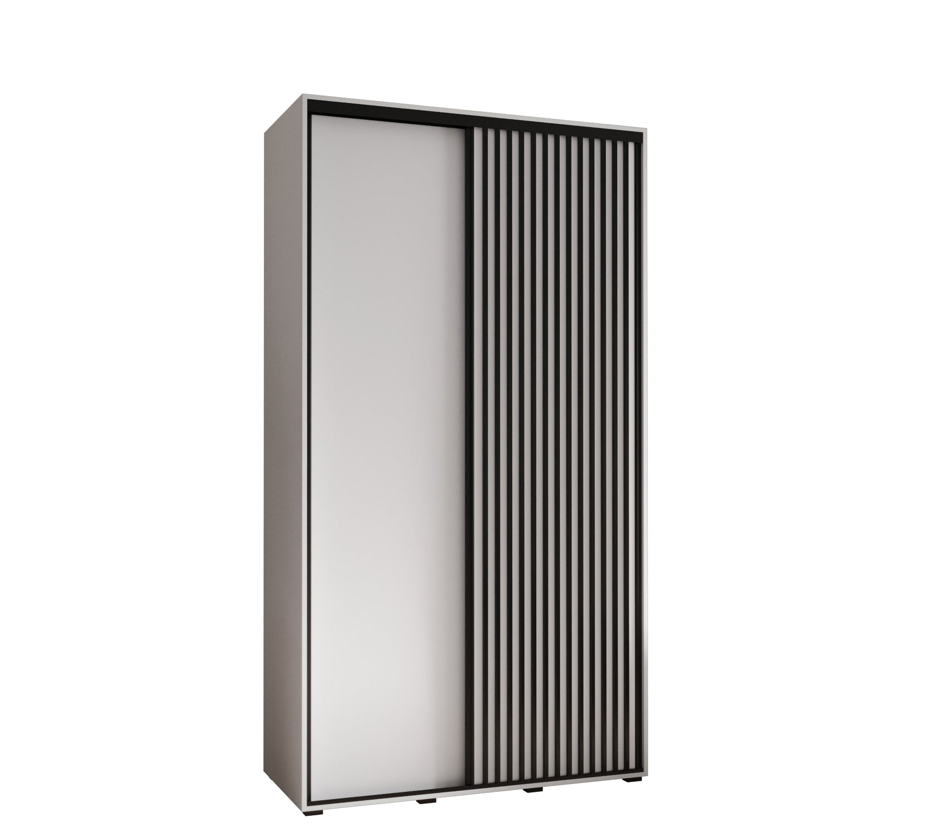 Szafa przesuwna wysoka Lanko 1 140 x 45 x 235,2 cm biały + biały + lamele czarny - Abiks Meble