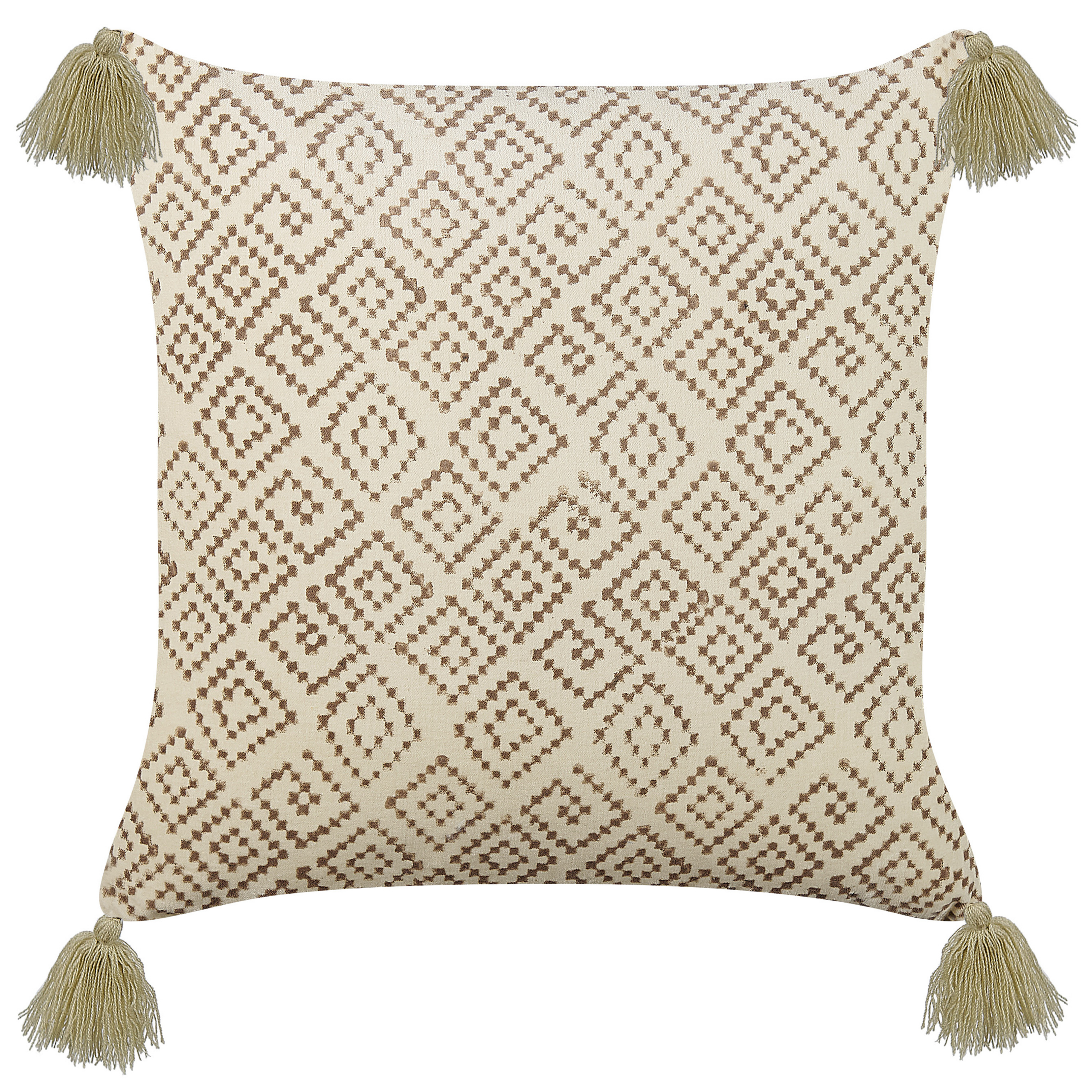 Beliani cojín decorativo santolina algodón 45 x 45 cm geométrico impresión en bloque beige