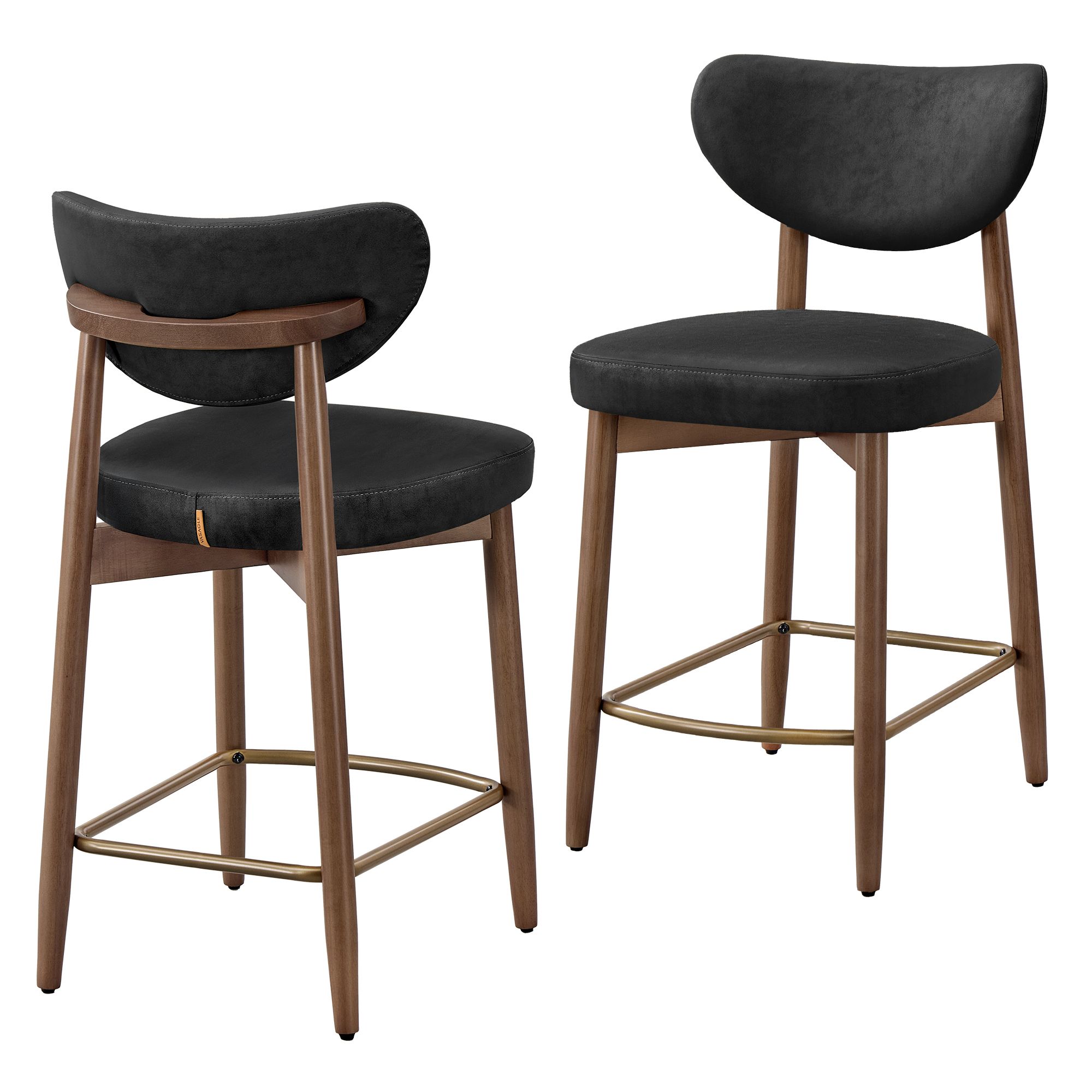 Vasagle Negro Tinta Taburetes De Bar Con Patas De Madera Y Respaldo Ergonómico, - Imagen 3