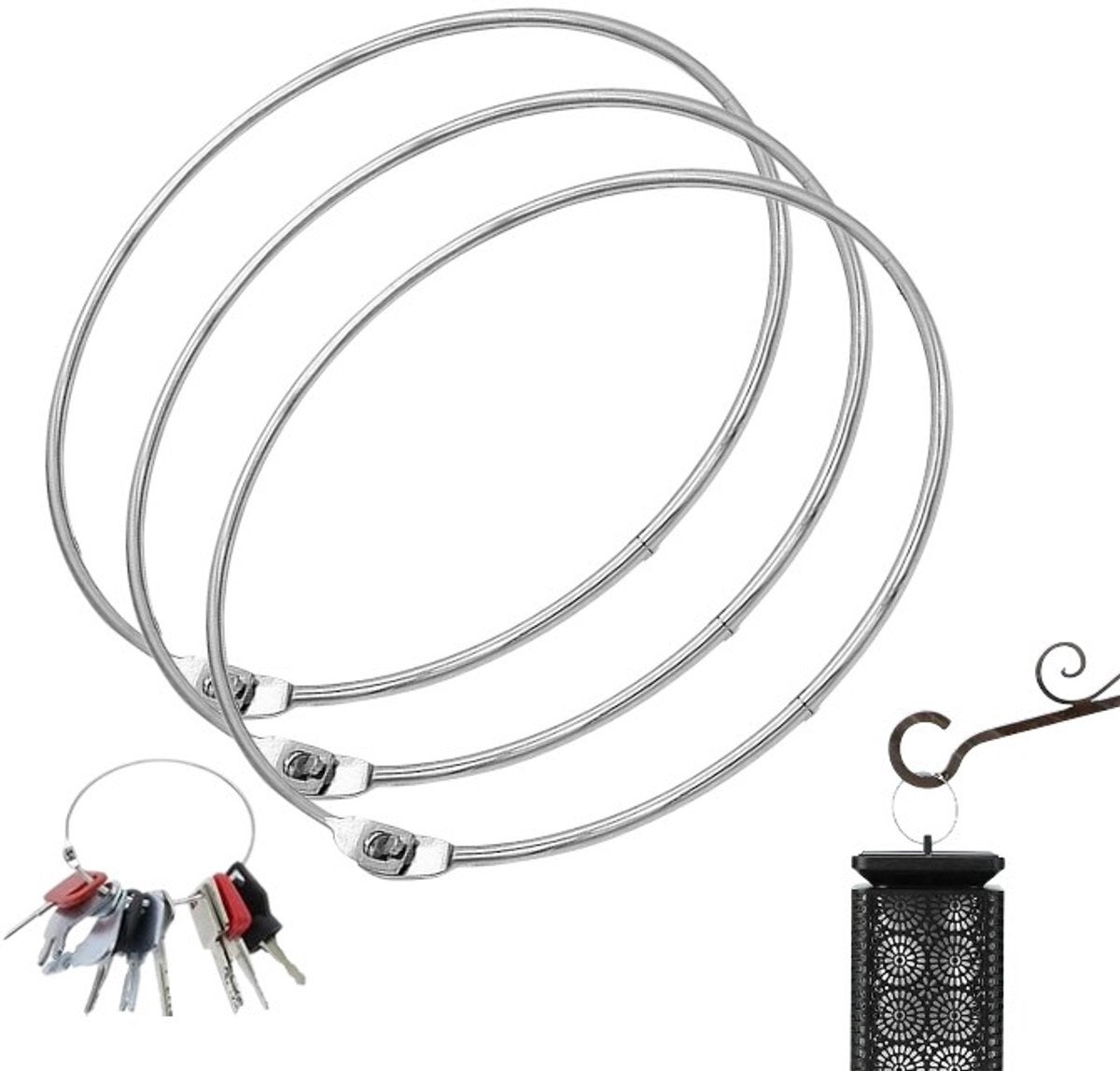 Set de 3 brelocuri, Inel metalic multifuncțional, Ușor de prins, Poate fi folosit pentru agățarea cheilor și a prosoapelor, Diametru 148 mm 3buc