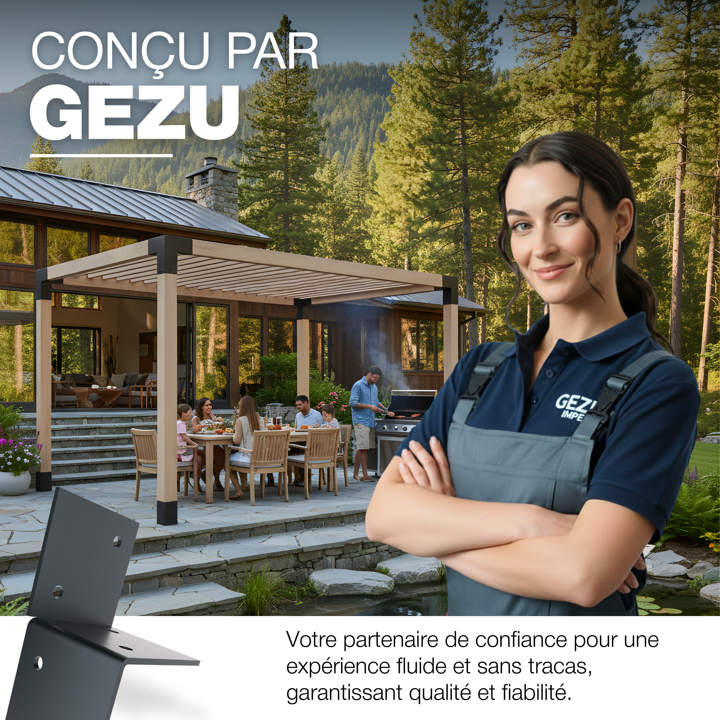 Support Mural Pergola 71x71mm Revêtement en Poudre Anthracite Support Mural pour Pergola Connecteur de Poteau en Bois, Support Mural Plat GeZu Impex - 7
