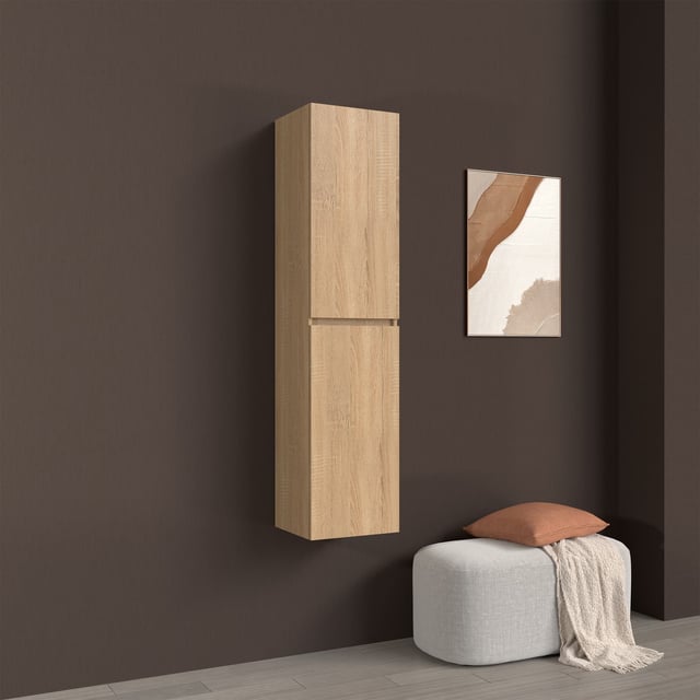 Colonna bagno sospesa in legno 2 ante altezza 125 cm rovere americano I Made in Italy