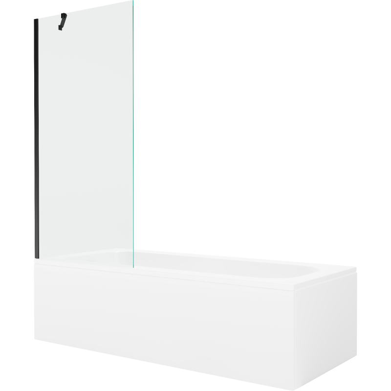 Mexen Vega wanna prostokątna 170 x 70 cm z obudową i parawanem 1-skrzydłowym 80 cm, transparent, czarny - 550117070X9508000070
