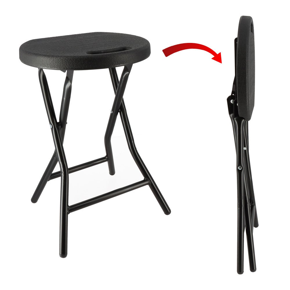 Tabourets pliants x2 - Ht 46cm - Tabouret pliable de Jardin, Terrasse, Balcon - Noir - Siège résine Structure Acier - Poignée - 5