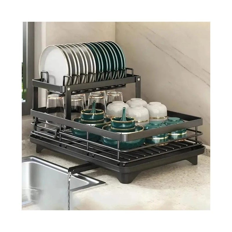 Ociekacz do naczyń KAKET 2-poziomowy, regulowany, ze stali nierdzewnej – suszarka do naczyń na talerze i miski, organizer kuchenny