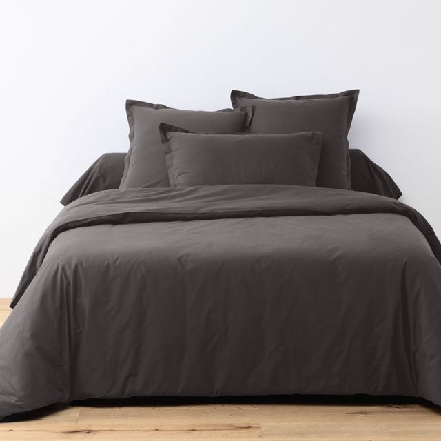 Housse de couette 140x200 cm + 1 taie d'oreiller carrée 100% Coton 57 fils Gris Foncé