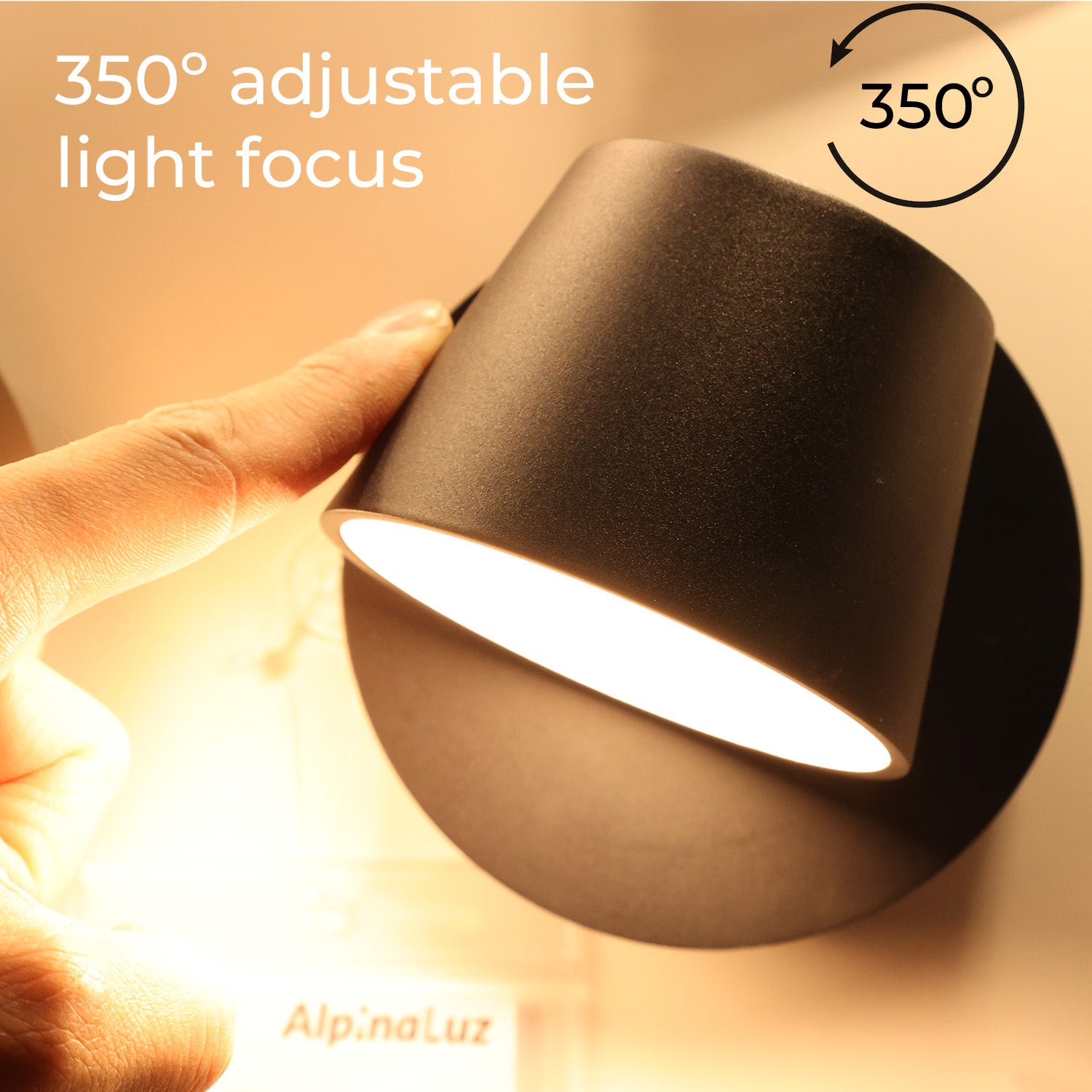 Aplique de Pared LED con Foco Orientable 6W, 2700K Luz Cálida de Lectura en Aluminio Negro, Diseño Nórdico Moderno - 2