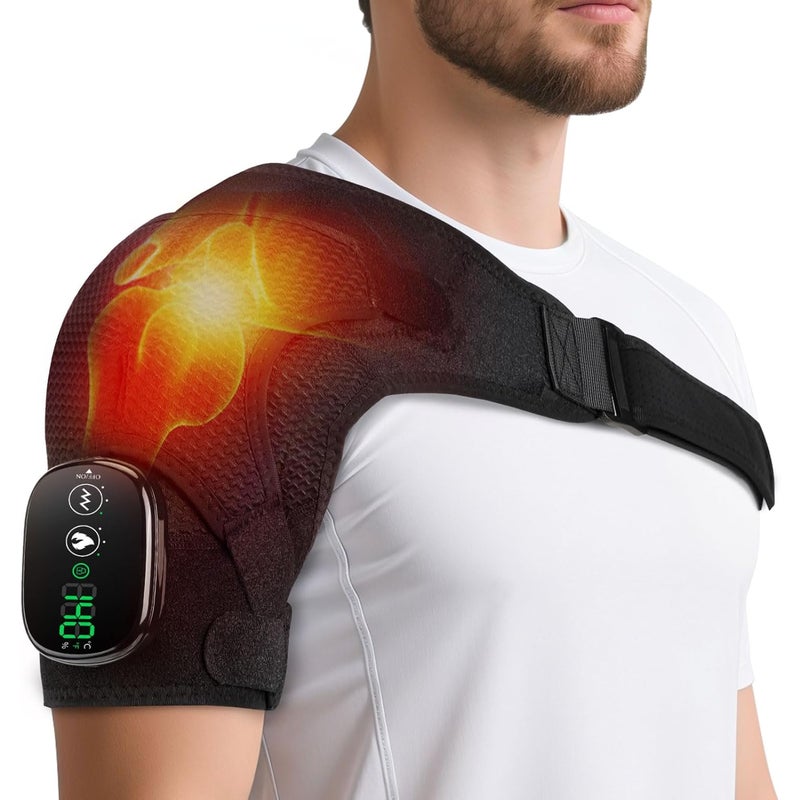 Bezprzewodowa poduszka do masażu z funkcją grzania na ramiona, podgrzewany podtrzymywacz ramion z 3 regulowanymi poziomami ciepła i wibracji