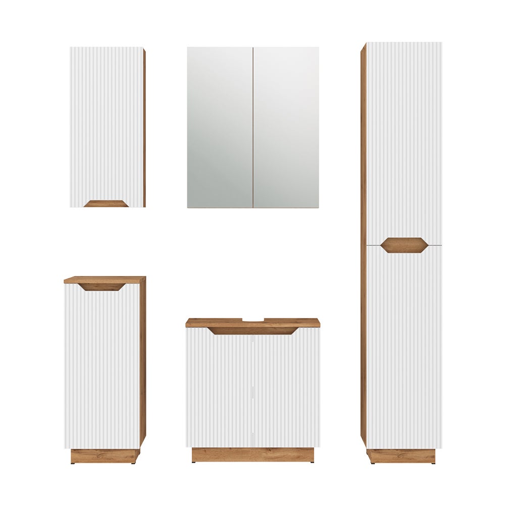 Vicco Zestaw mebli łazienkowych Lotta, Dąb/białe paski, 5 części