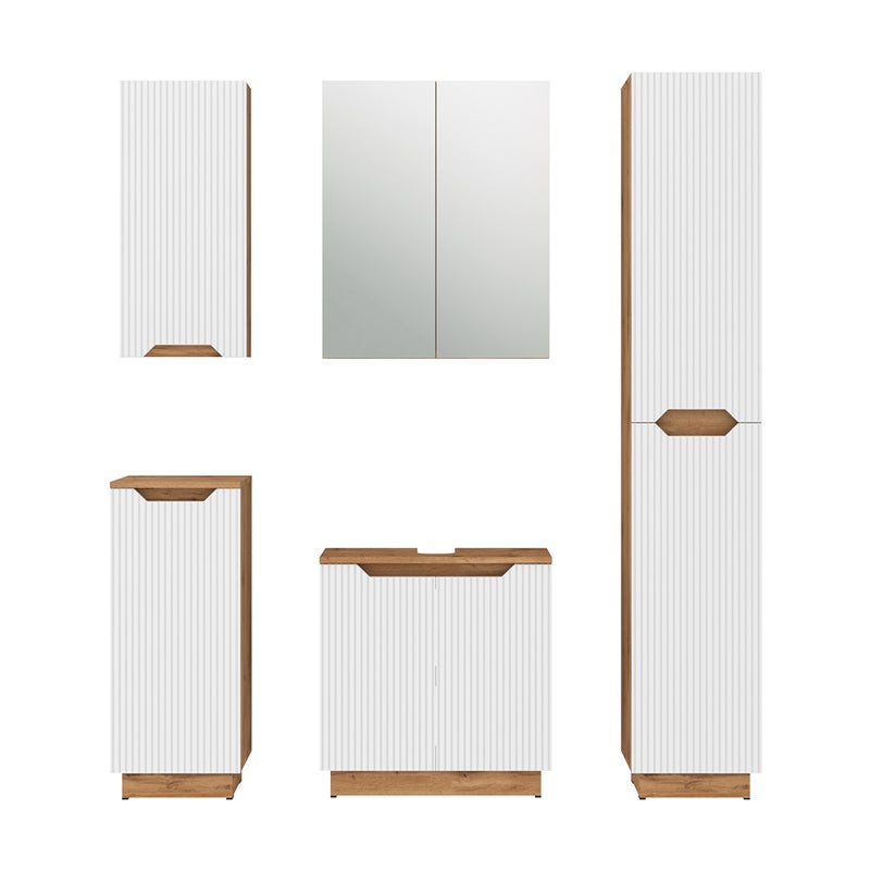 Vicco Zestaw mebli łazienkowych Lotta, Dąb/białe paski, 5 części