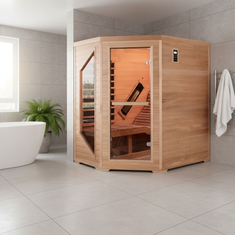 Snö Sauna infrarouge d'angle 1 place 2570W Hemlock panneaux carbone/céramique - 2