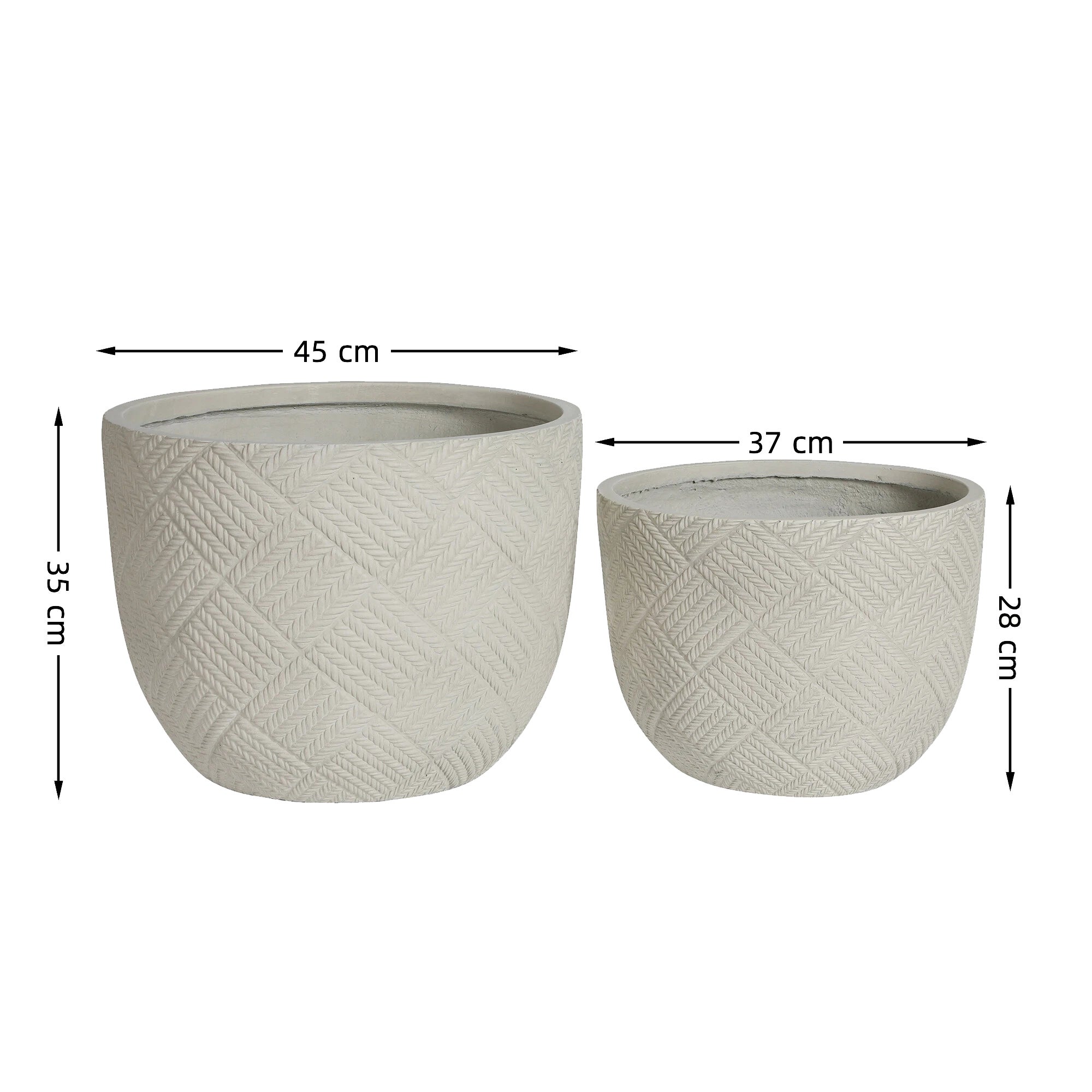 Grand pot de fleur extérieur lot de 2 jardinière ronde avec drainage 37x28cm et 45x35cm en béton gris - 4