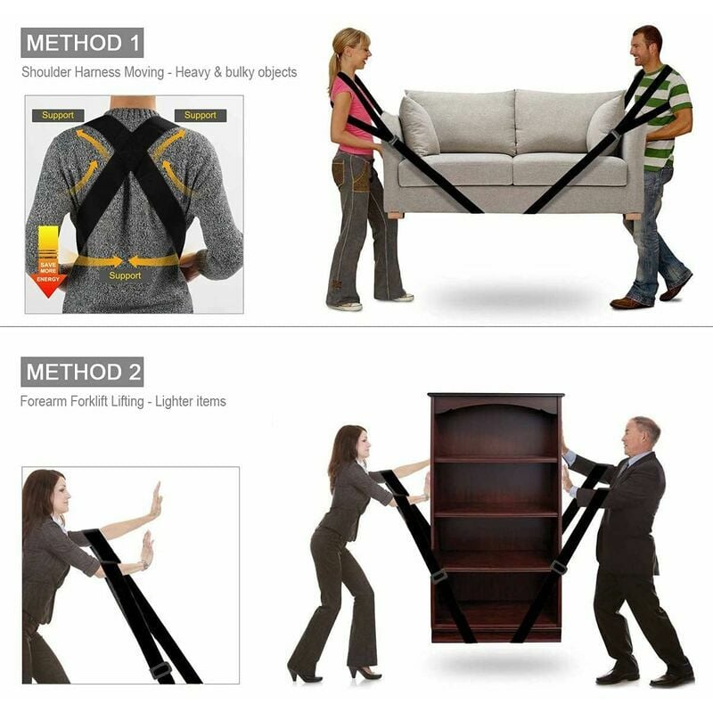 ShoulderDolly - Sangles De Déménagement - Sangle De Levage Pour 2 Déménageurs - Déplacer Et Soulever Des Meubles, Des Appareils électroménagers, Des Objets Lourds Plus Facilement - LD2001
