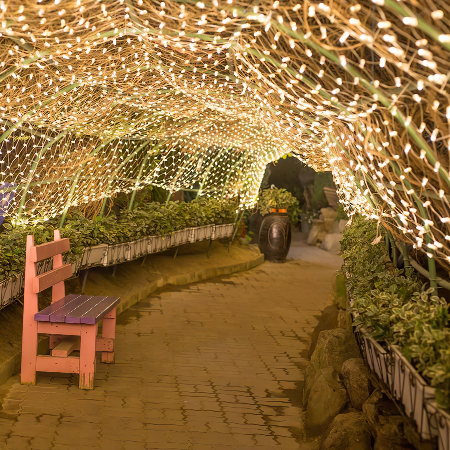 4.5x1.6M Rete luminosa solare Bianco caldo Catena luminosa con 8 modalità Tenda luminosa natalizia all'interno all'esterno - 5