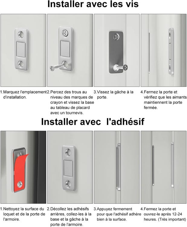 Aimant Porte Placard Loquet Magnetique 6 Pièces Ultra Mince Loqueteaux Magnétiques à Coller Aimant Fermeture Adhésif,argent - 4