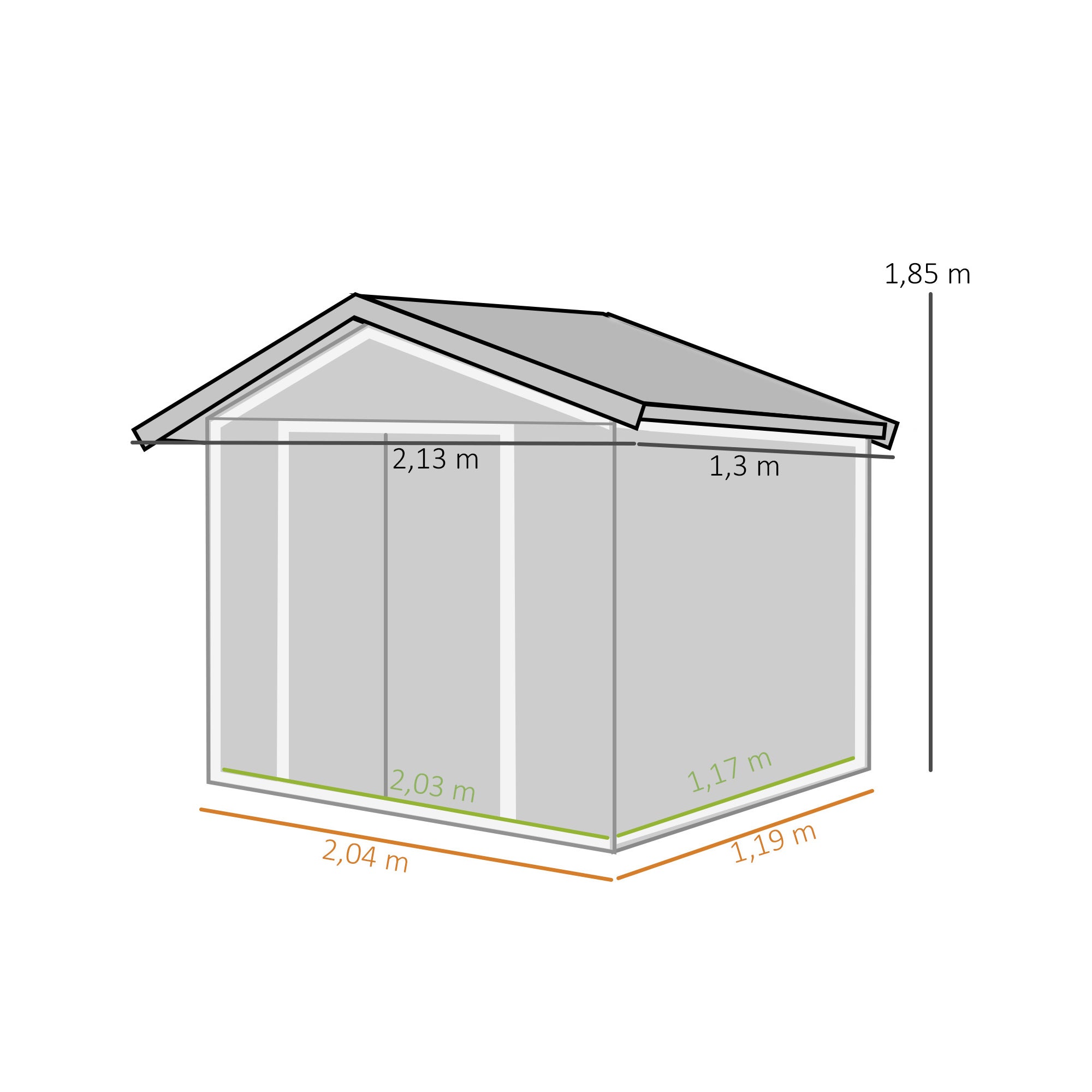 Caseta de jardín con 2 puertas Outsunny gris oscuro 213x130x185 cm - 3