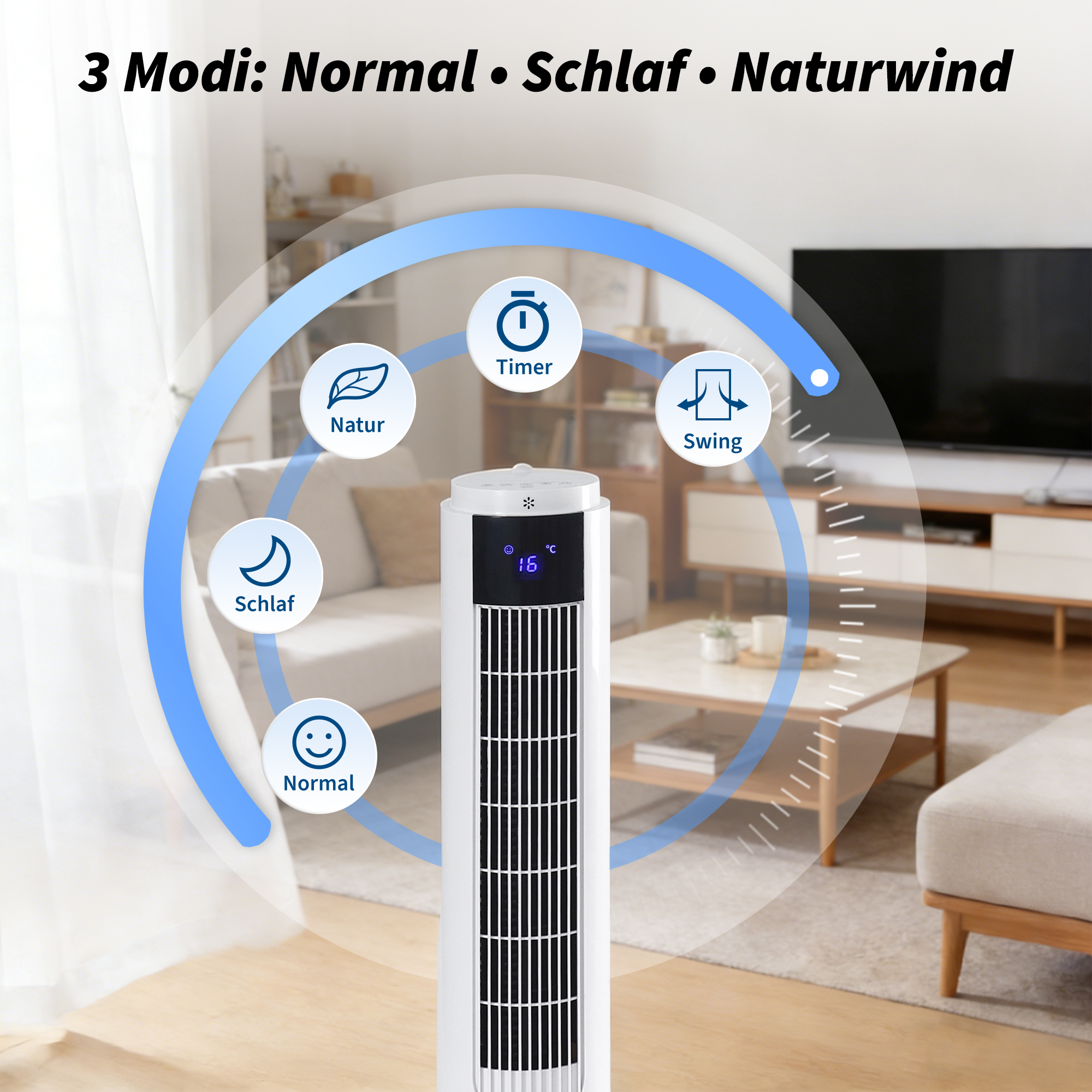 ZMH Ventilateur colonne rafraîchissant 3 modes 3 vitesses de ventilation oscillation 90° avce télécommande pour chambre bureau salon - 4